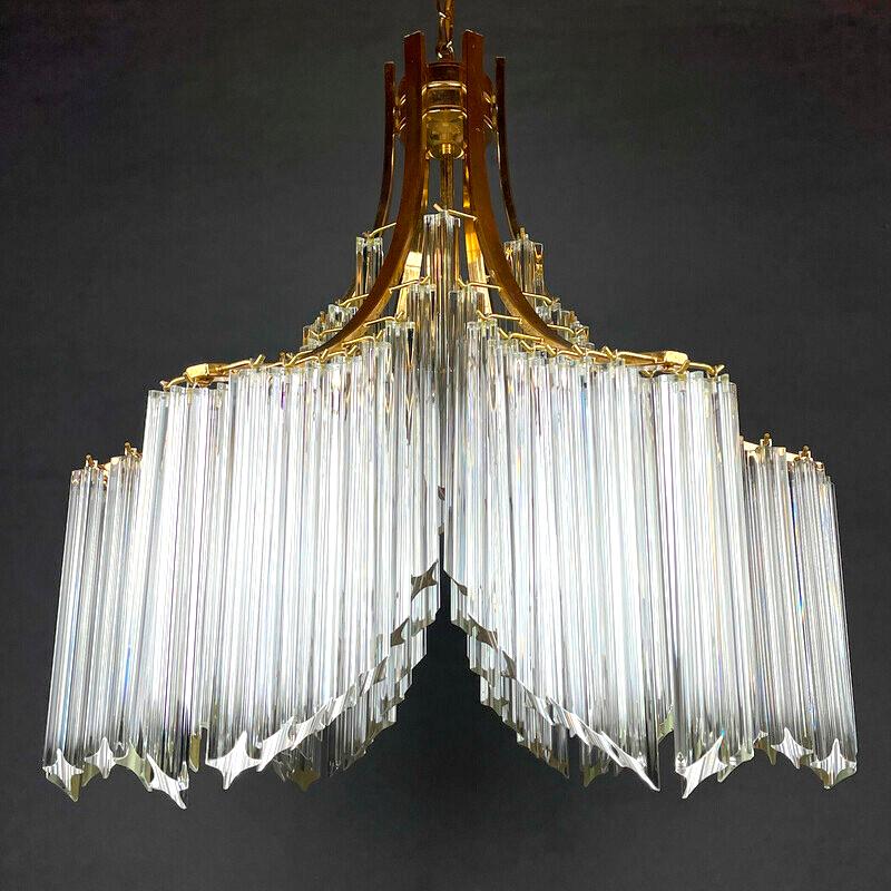 Impresionante araña italiana de cristal de Murano en forma de cascada escultórica dorada de Venini en venta 6