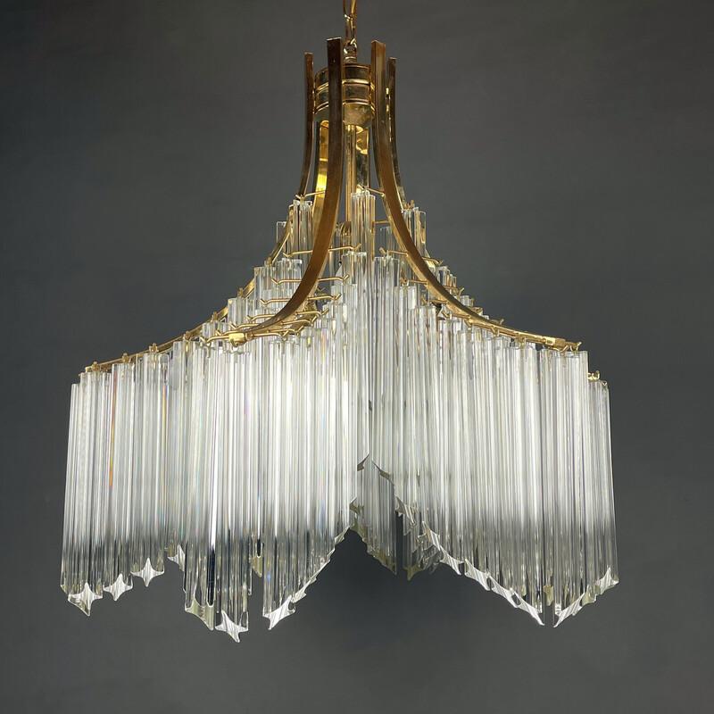 Impresionante araña italiana de cristal de Murano en forma de cascada escultórica dorada de Venini en venta 8