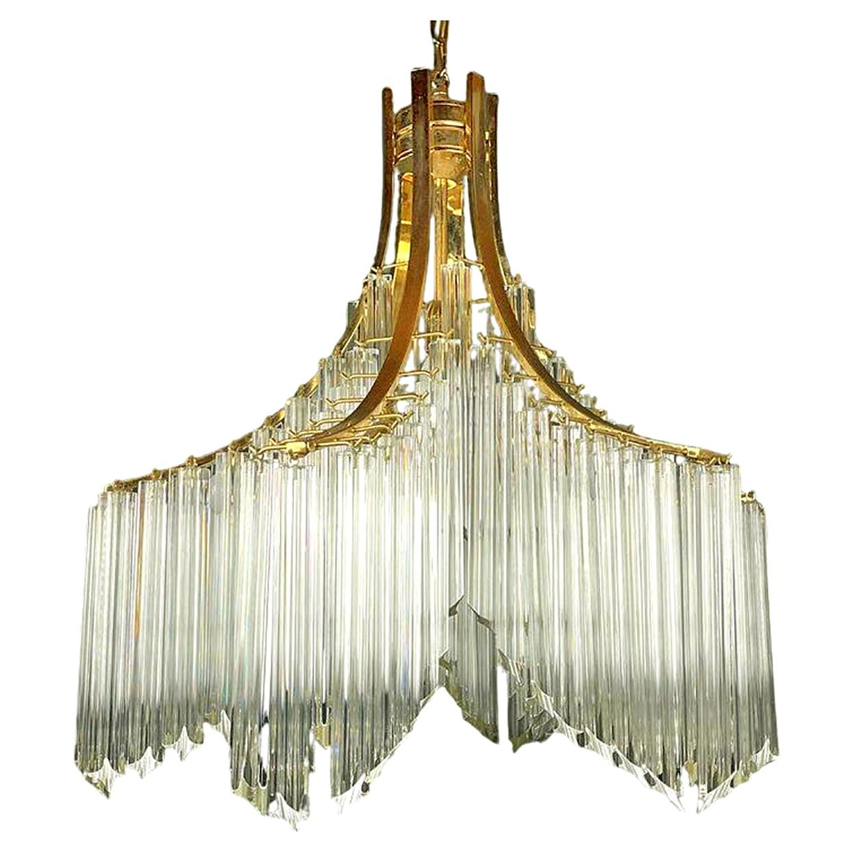 Impresionante araña italiana de cristal de Murano en forma de cascada escultórica dorada de Venini Moderno de mediados de siglo en venta