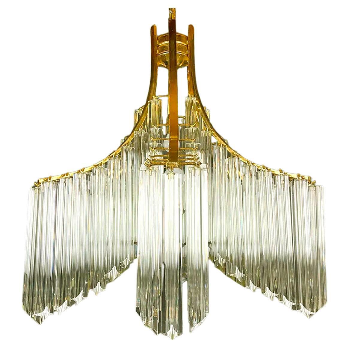 Impresionante araña italiana de cristal de Murano en forma de cascada escultórica dorada de Venini en Bueno estado para la venta en Coimbra, PT
