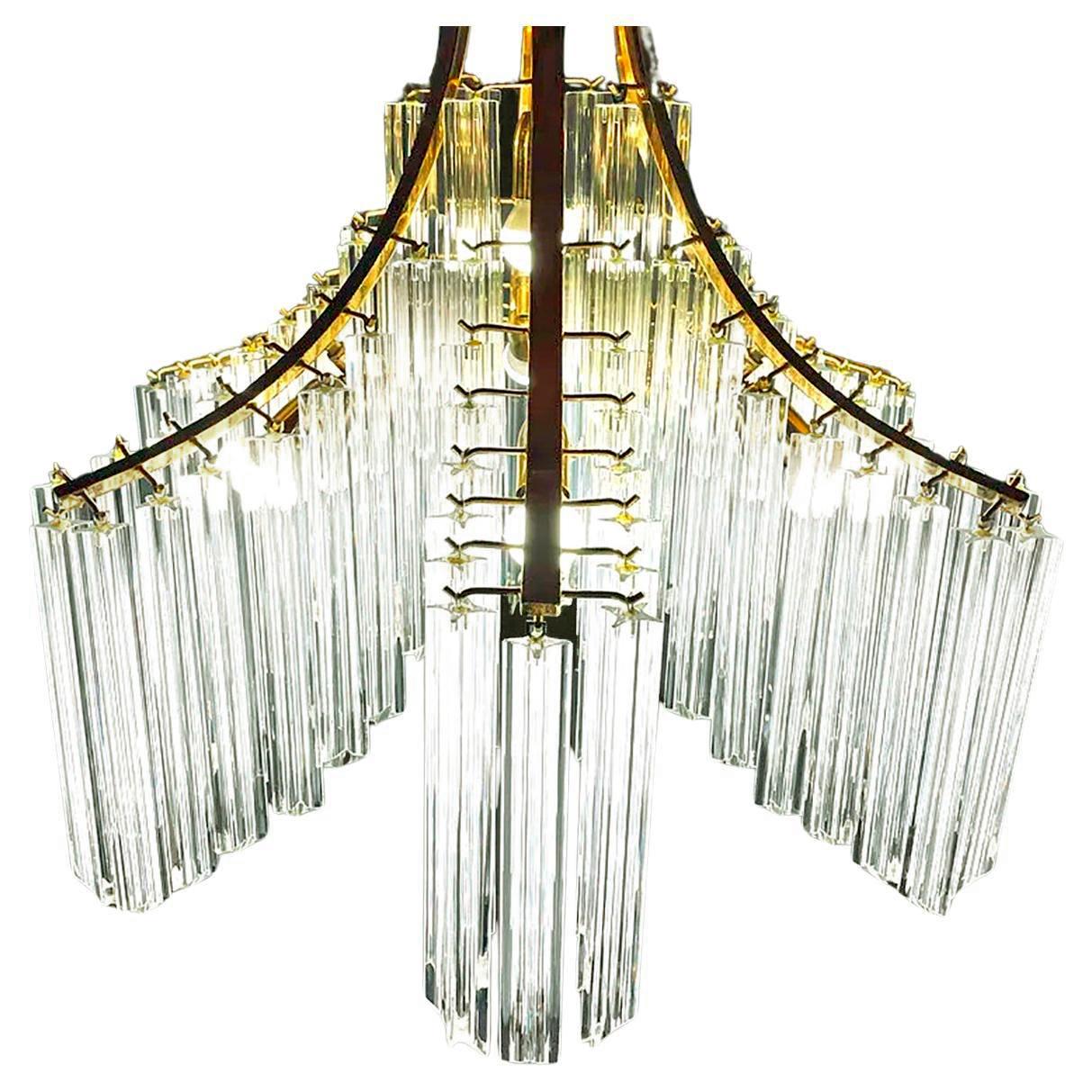 Impresionante araña italiana de cristal de Murano en forma de cascada escultórica dorada de Venini Chapado en oro en venta