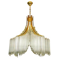 Impressive Italian Murano Glass Waterfall Sculptural Gilt Chandelier by Venini