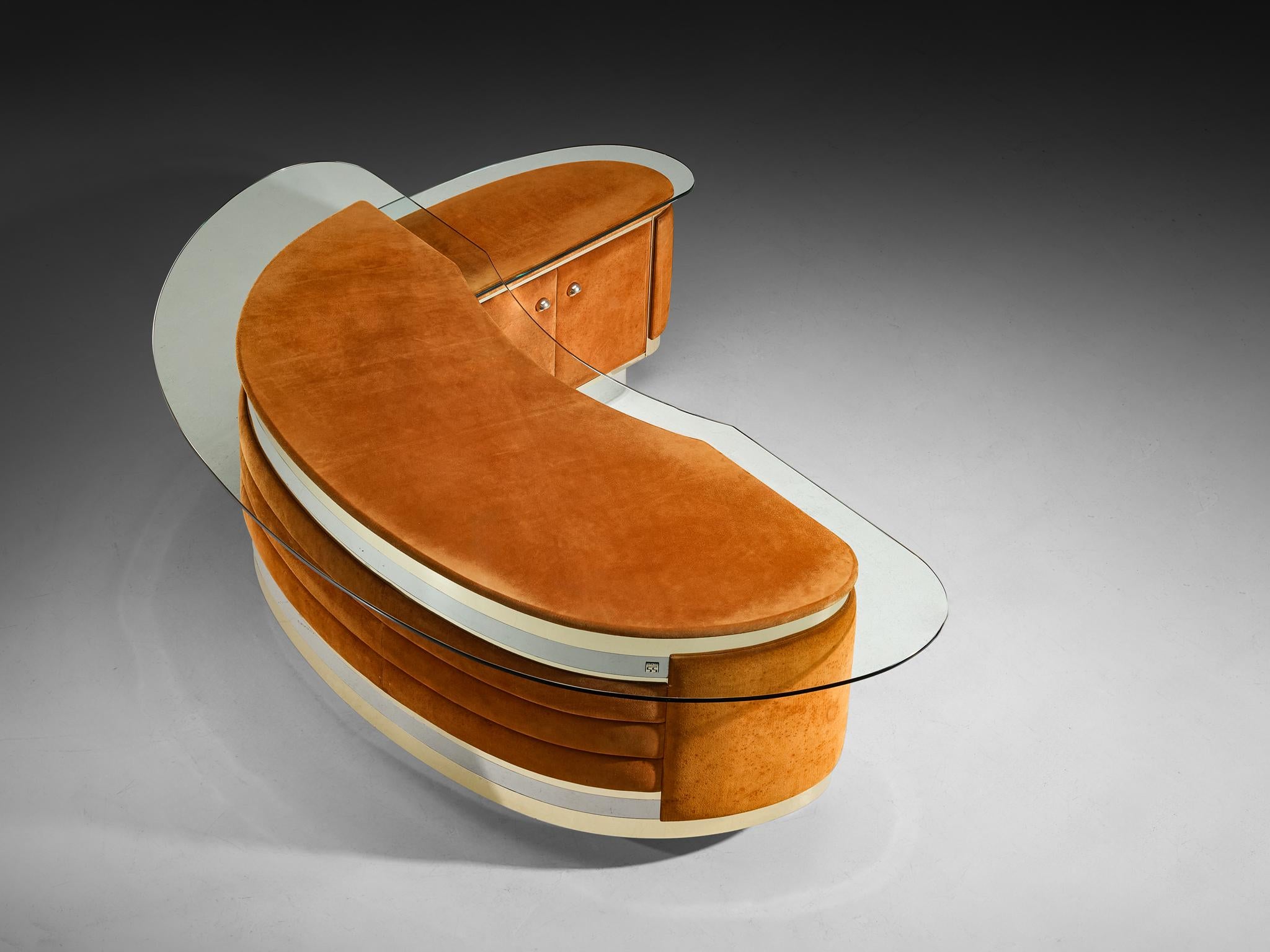 Impresionante Escritorio Italiano Postmoderno con Retorno en Piel de Nubuck Naranja en venta 4
