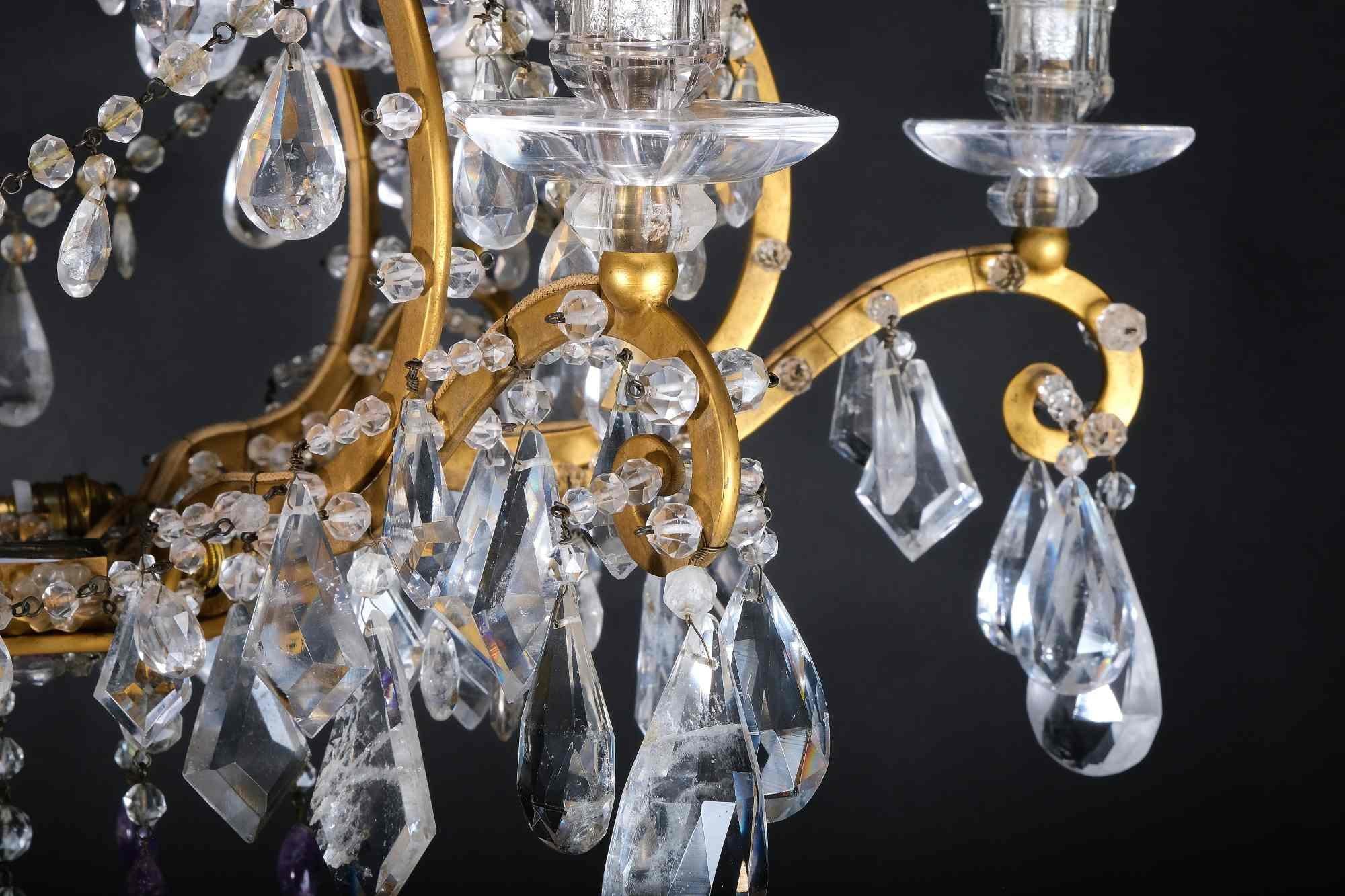 Impressionnant lustre italien en cristal de roche et améthyste, Piémont, 19e siècle en vente 4