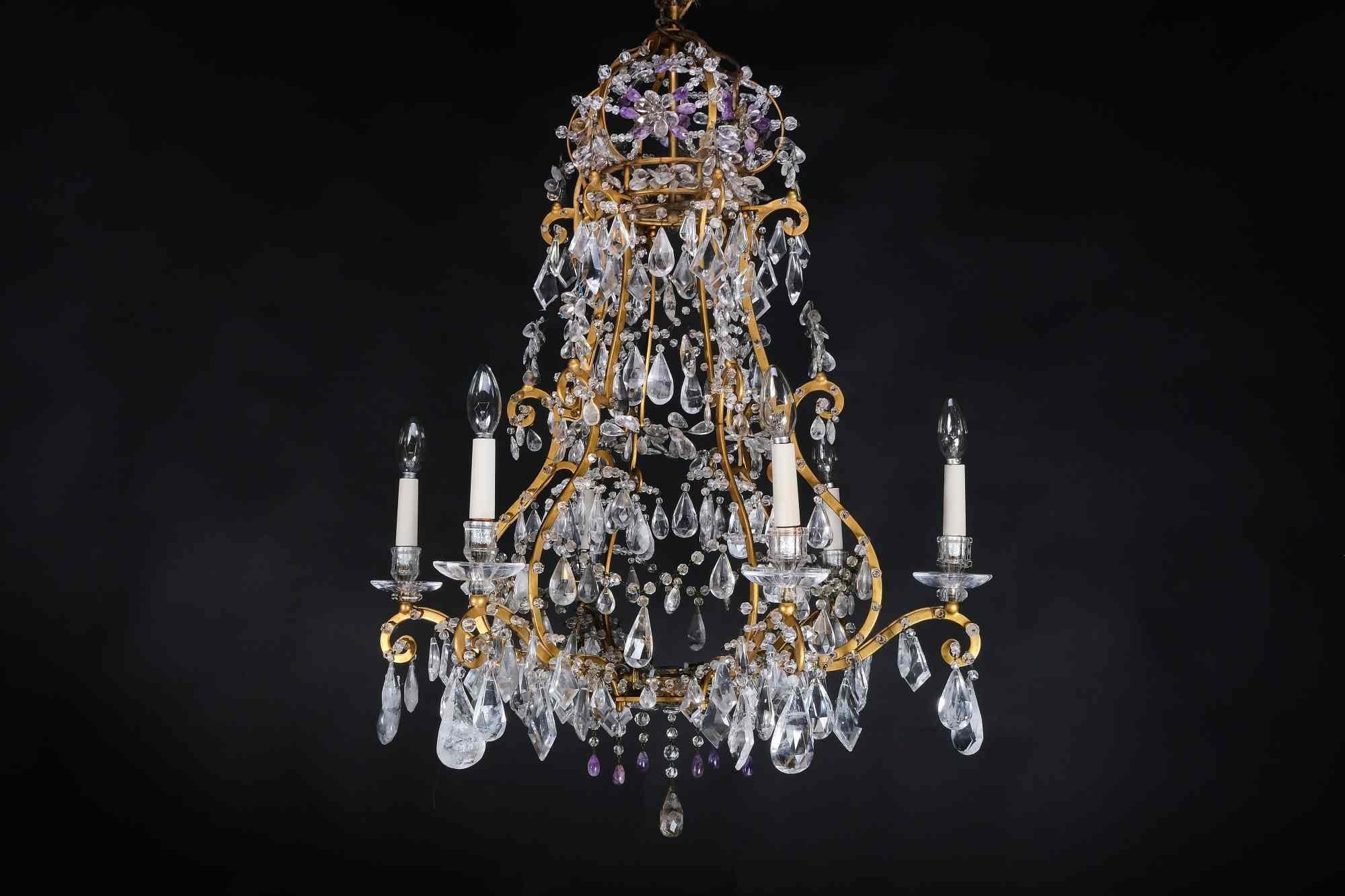 Impressionnant lustre italien en cristal de roche et améthyste, Piémont, 19e siècle en vente 5