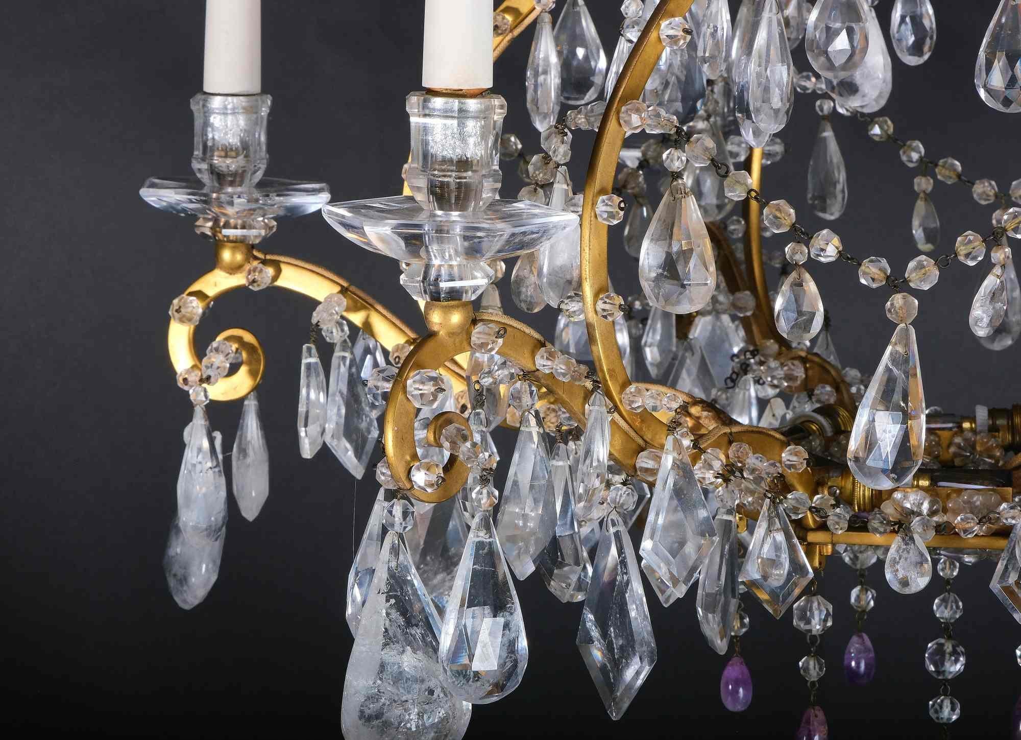 Impressive Italian Rock Crystal and Amethyst Chandelier, Piedmont, 19th Century For Sale 1