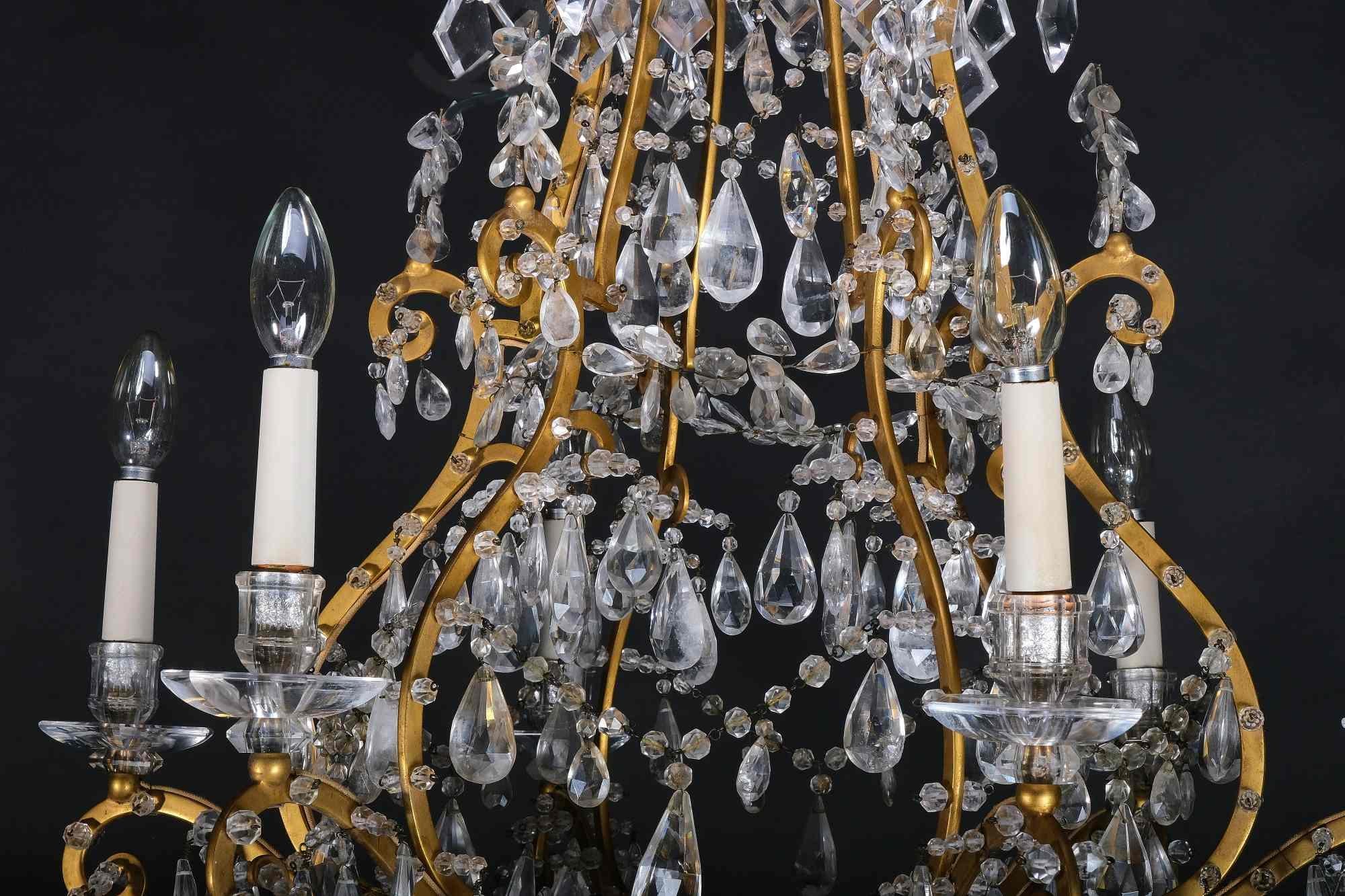 Impressionnant lustre italien en cristal de roche et améthyste, Piémont, 19e siècle en vente 1