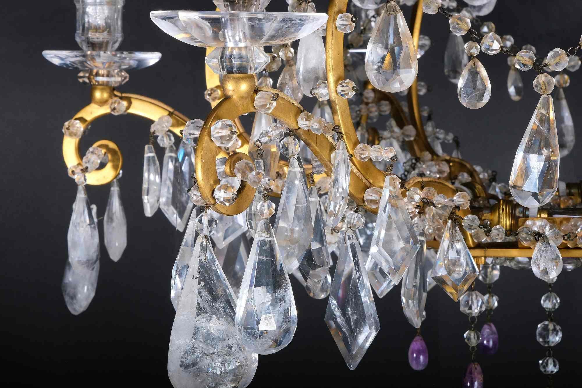 Impressionnant lustre italien en cristal de roche et améthyste, Piémont, 19e siècle en vente 2
