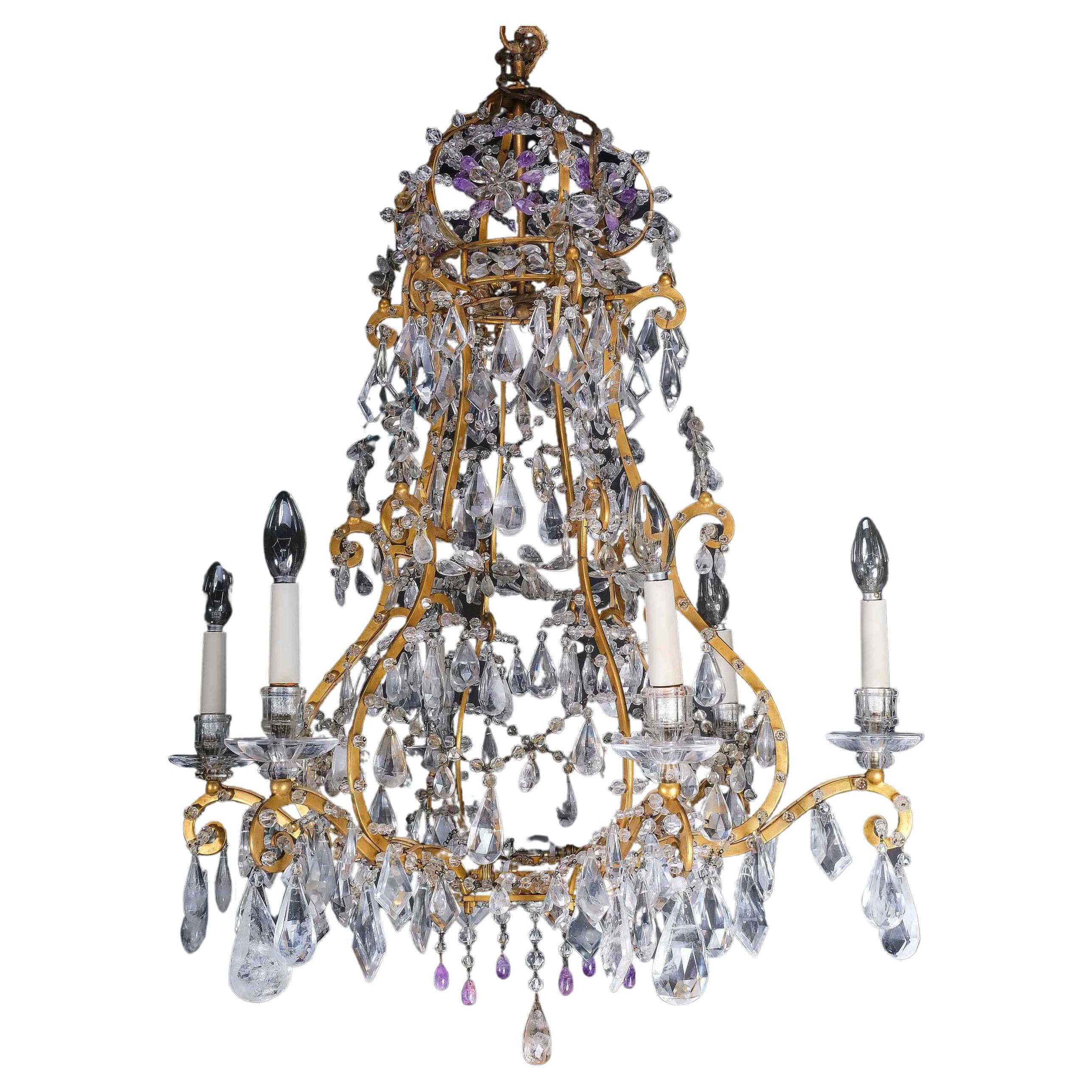 Impressive Italian Rock Crystal and Amethyst Chandelier, Piedmont, 19th Century