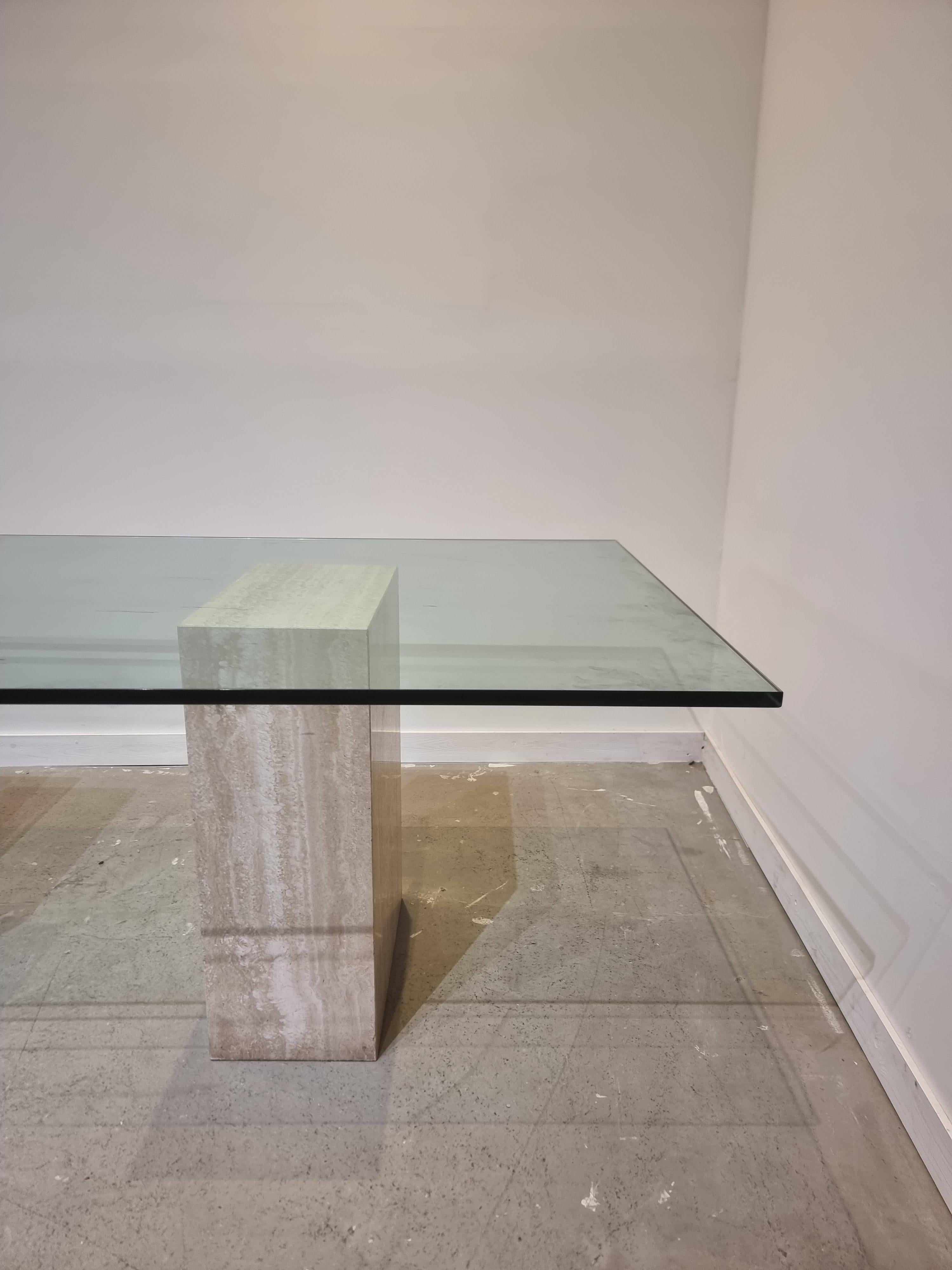 Impressive Italian Travertine Diningtable with Glass Top 1970s For Sale 6