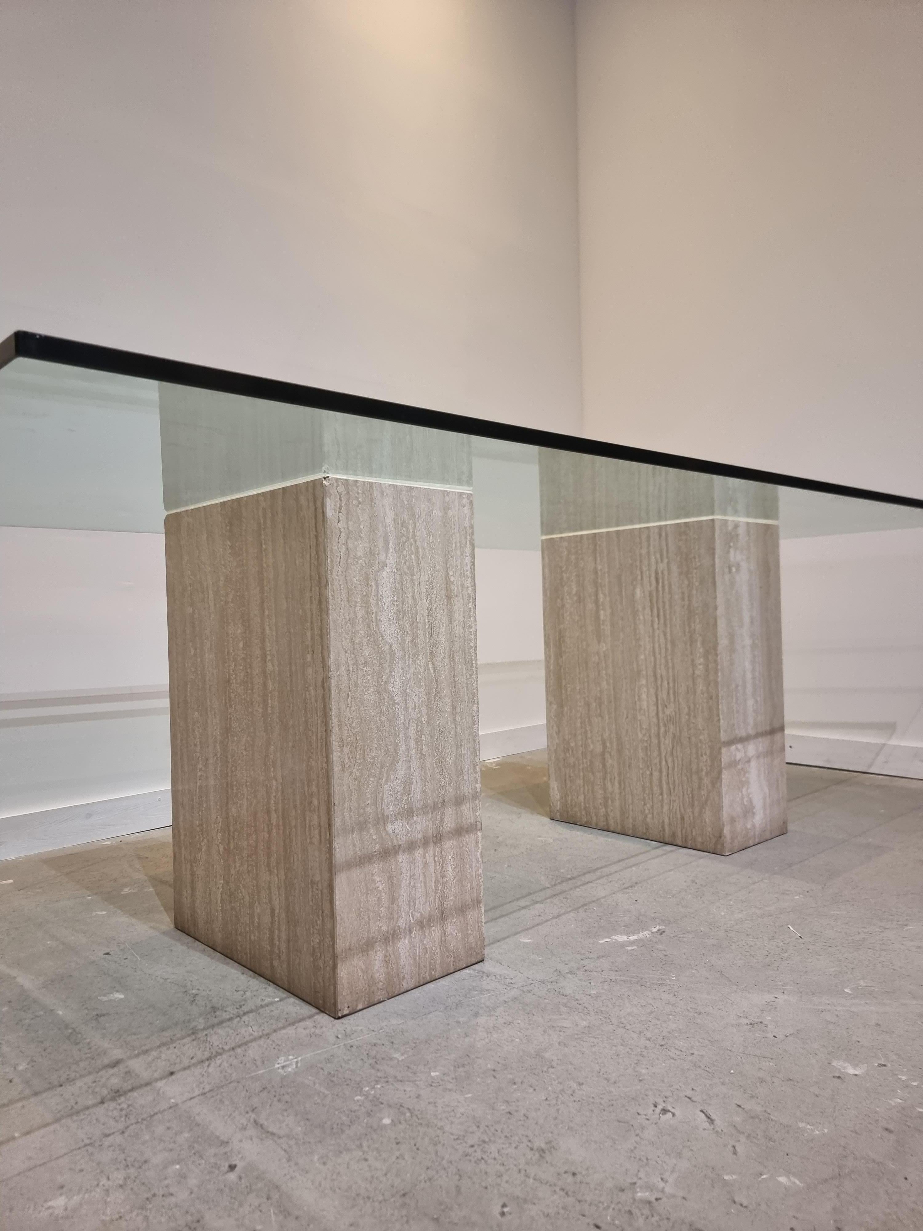 Impressive Italian Travertine Diningtable with Glass Top 1970s For Sale 2
