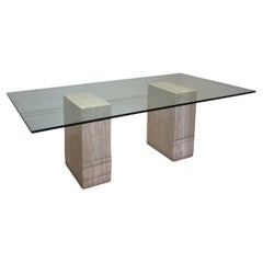 Vintage Impressive Italian Travertine Diningtable with Glass Top 1970s