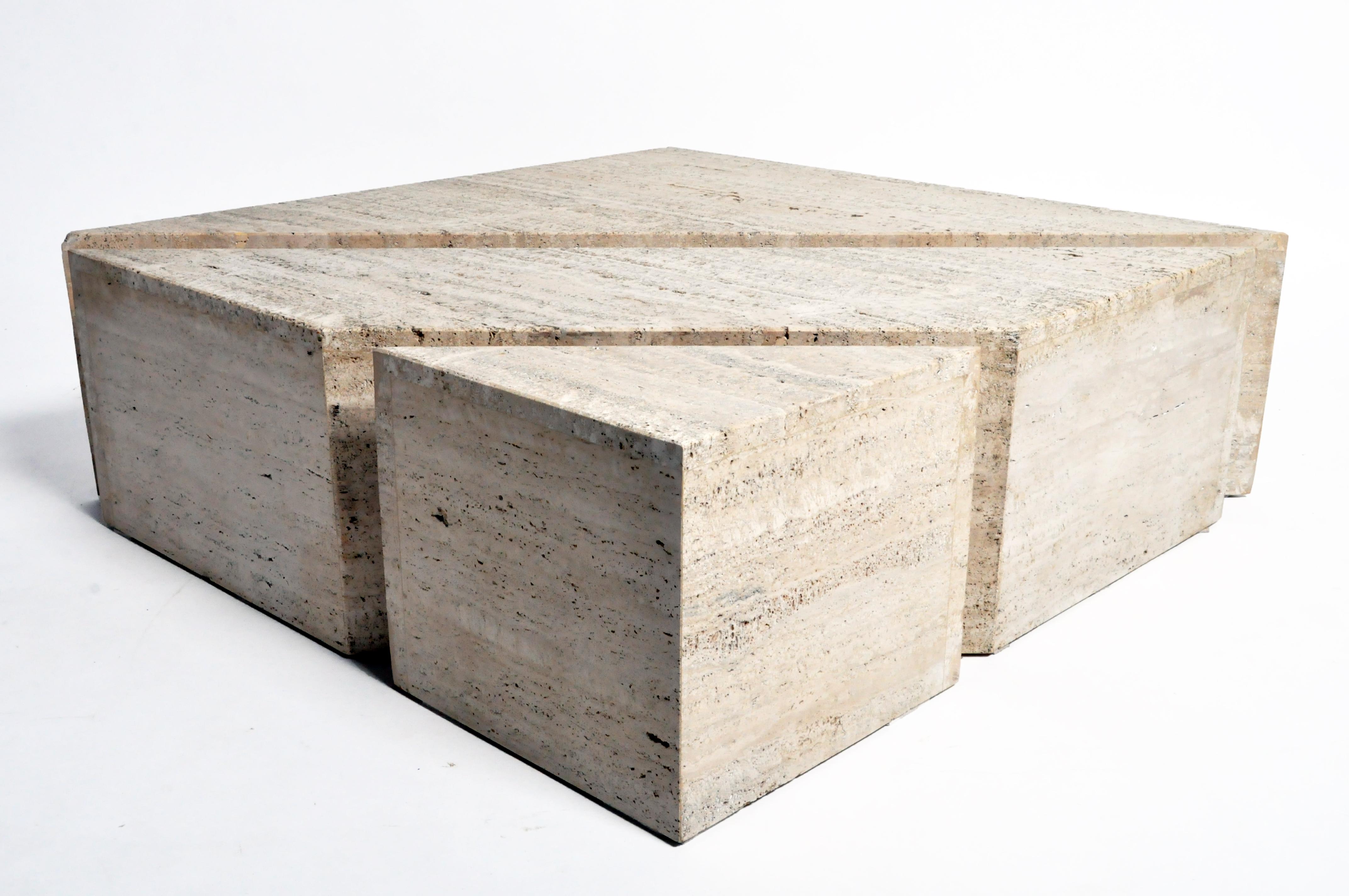 Impressive Italian Travertine Marble Three-Part Polygon Coffee Table 7