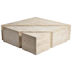 Impressive Italian Travertine Marble Three-Part Polygon Coffee Table