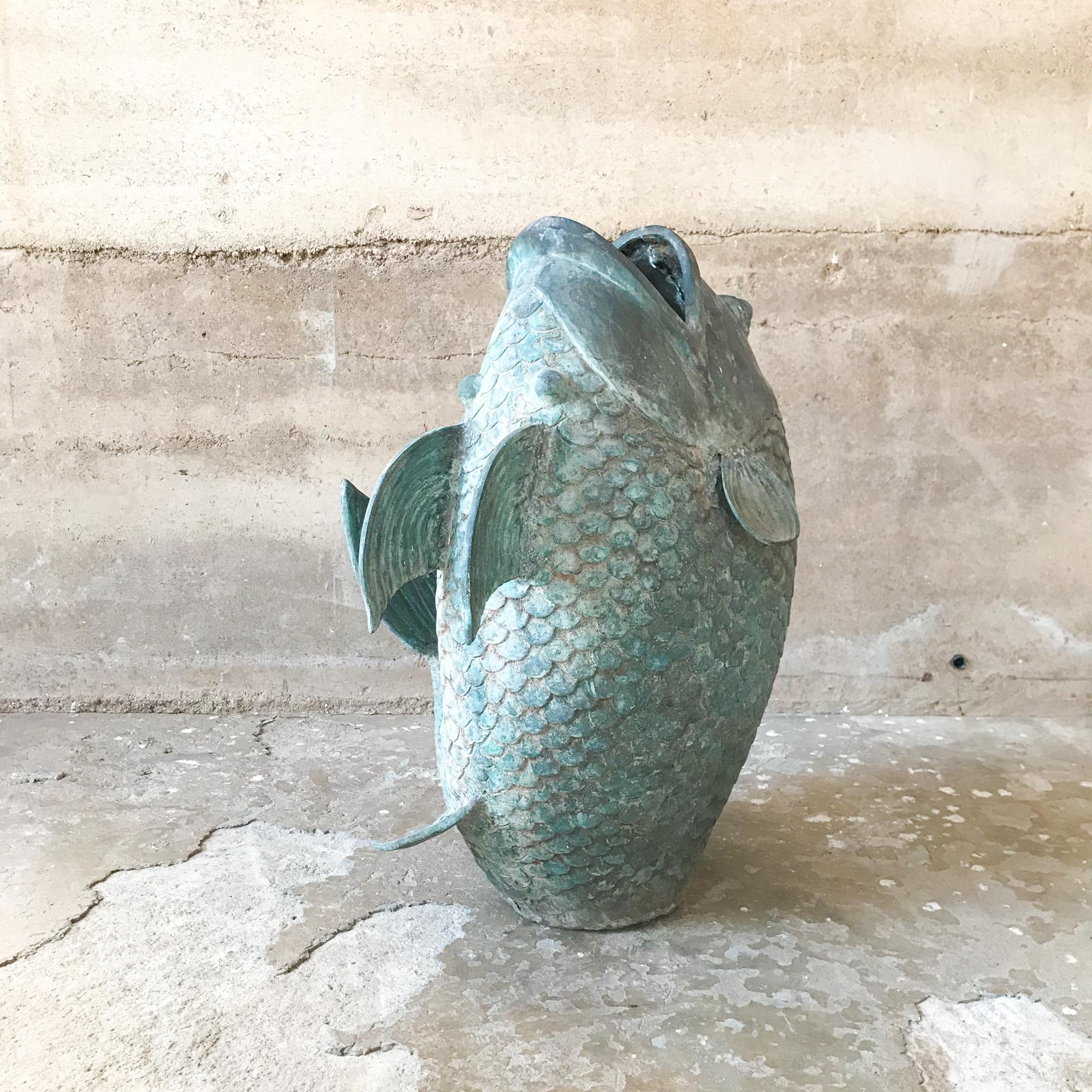 Impressive Koi Fish Sculpture in Solid Bronze Lovely Legendary 