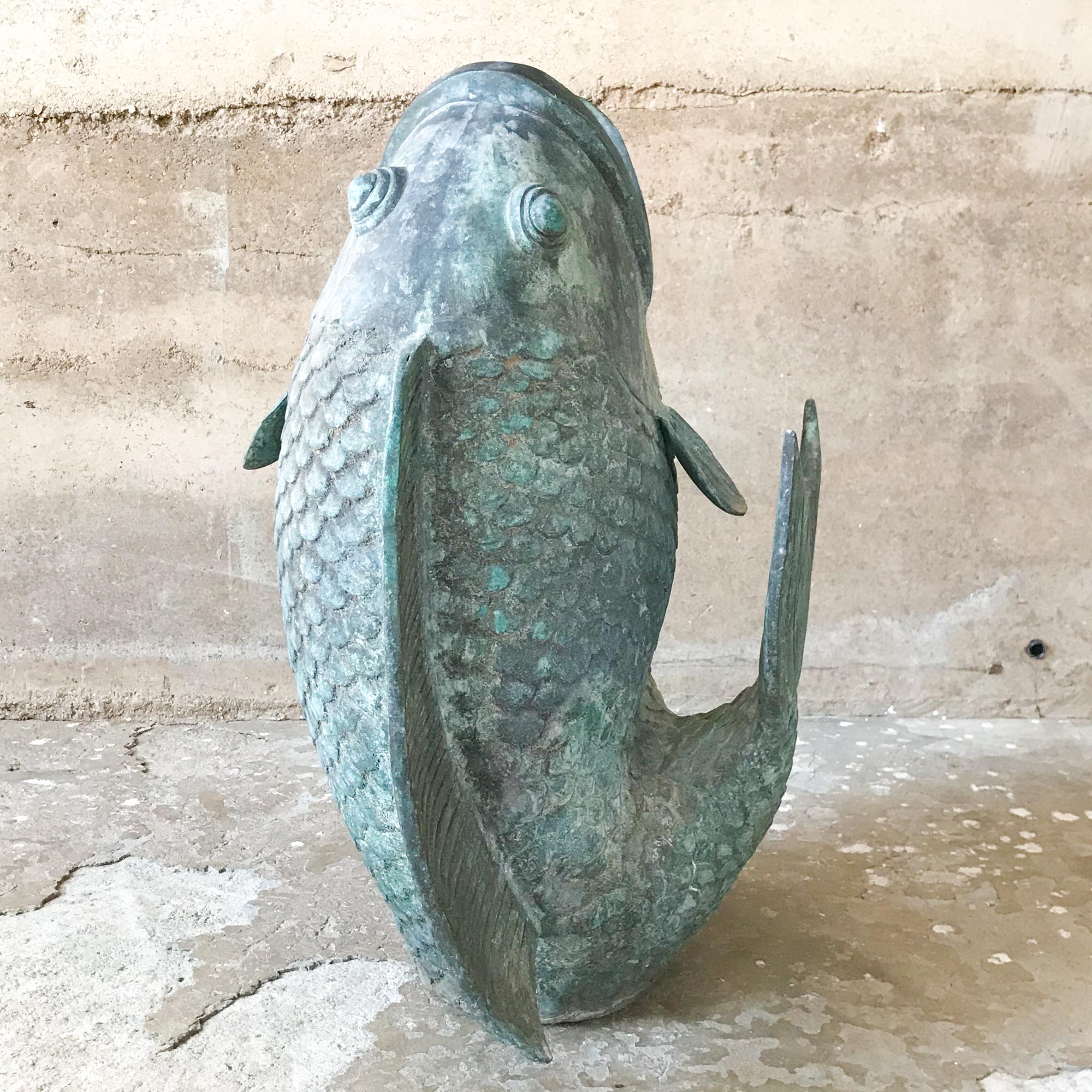 Impressive Koi Fish Sculpture in Solid Bronze Lovely Legendary Japanese Art 1
