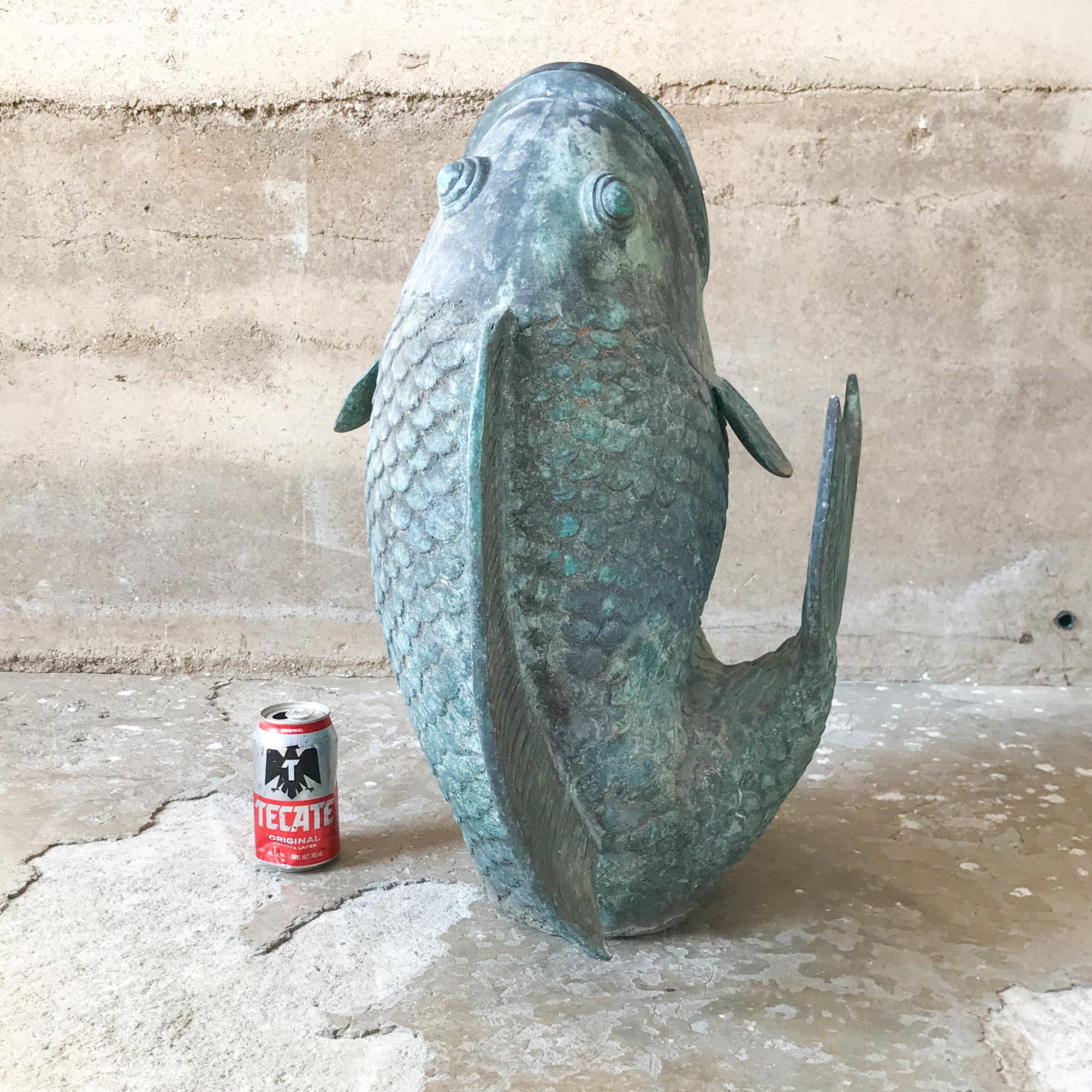 Impressive Koi Fish Sculpture in Solid Bronze Lovely Legendary 