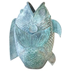 Impressive Koi Fish Sculpture in Solid Bronze Lovely Legendary Japanese Art