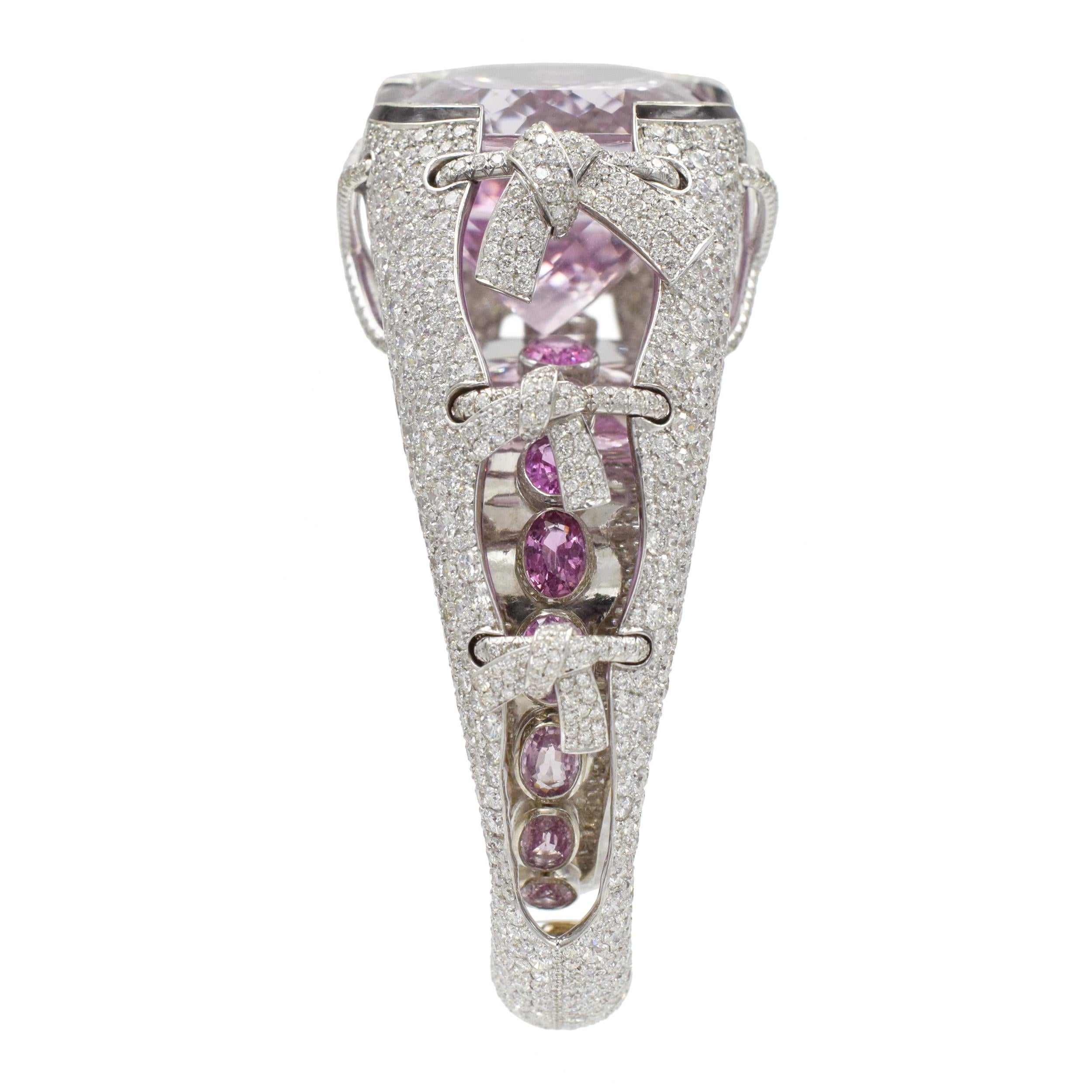 Impressive Kunzite and Diamond and Enamel Cuff Bracelet  In Excellent Condition For Sale In New York, NY