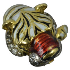 Impressive Kutchinsky 18ct Gold Enamel Diamond Tiger Ring