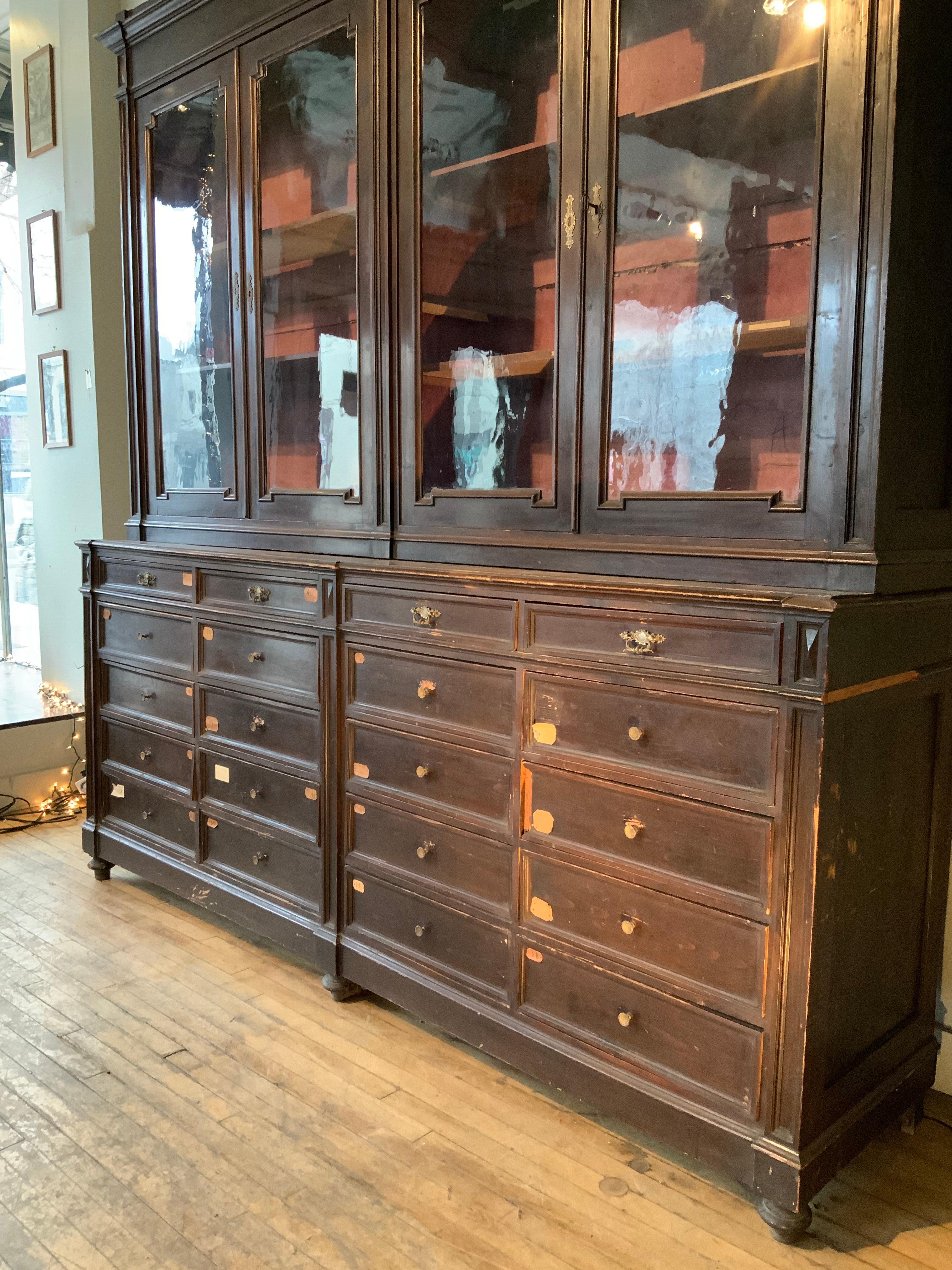 Hardwood Impressive Large 19th Century Italian Mercantile Cabinet For Sale