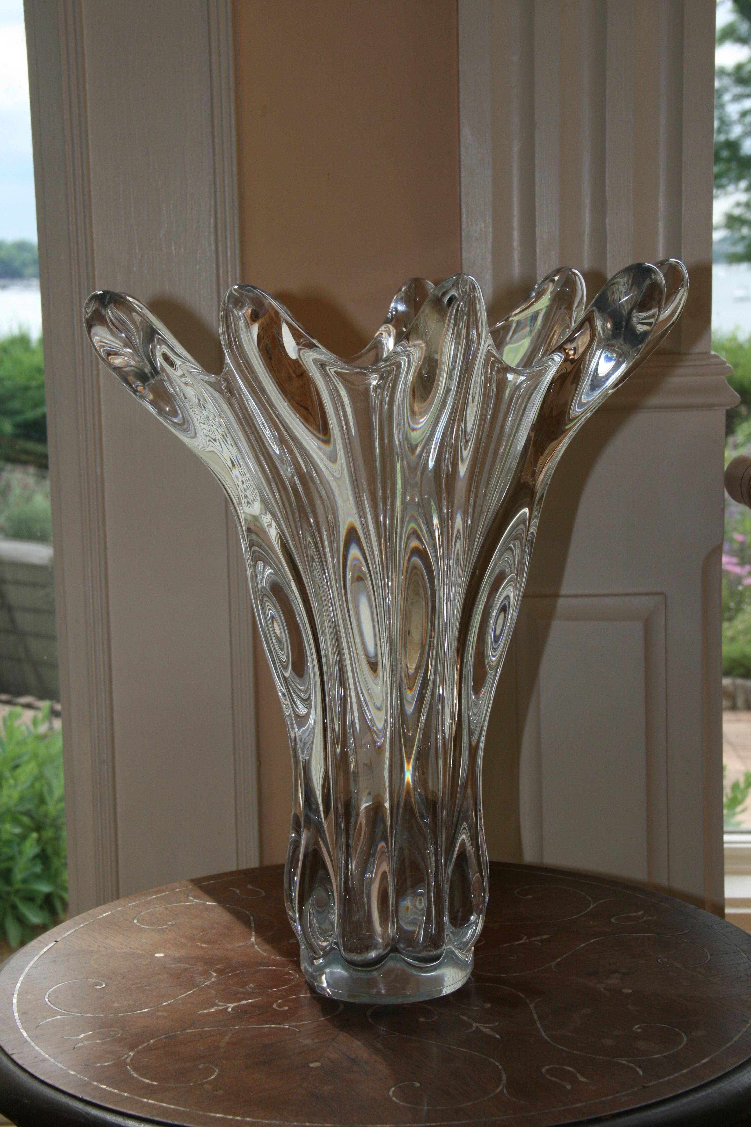 Impressive -Large and Heavy French Clear Crystal Tear Drop Vase circa 1950's For Sale 2