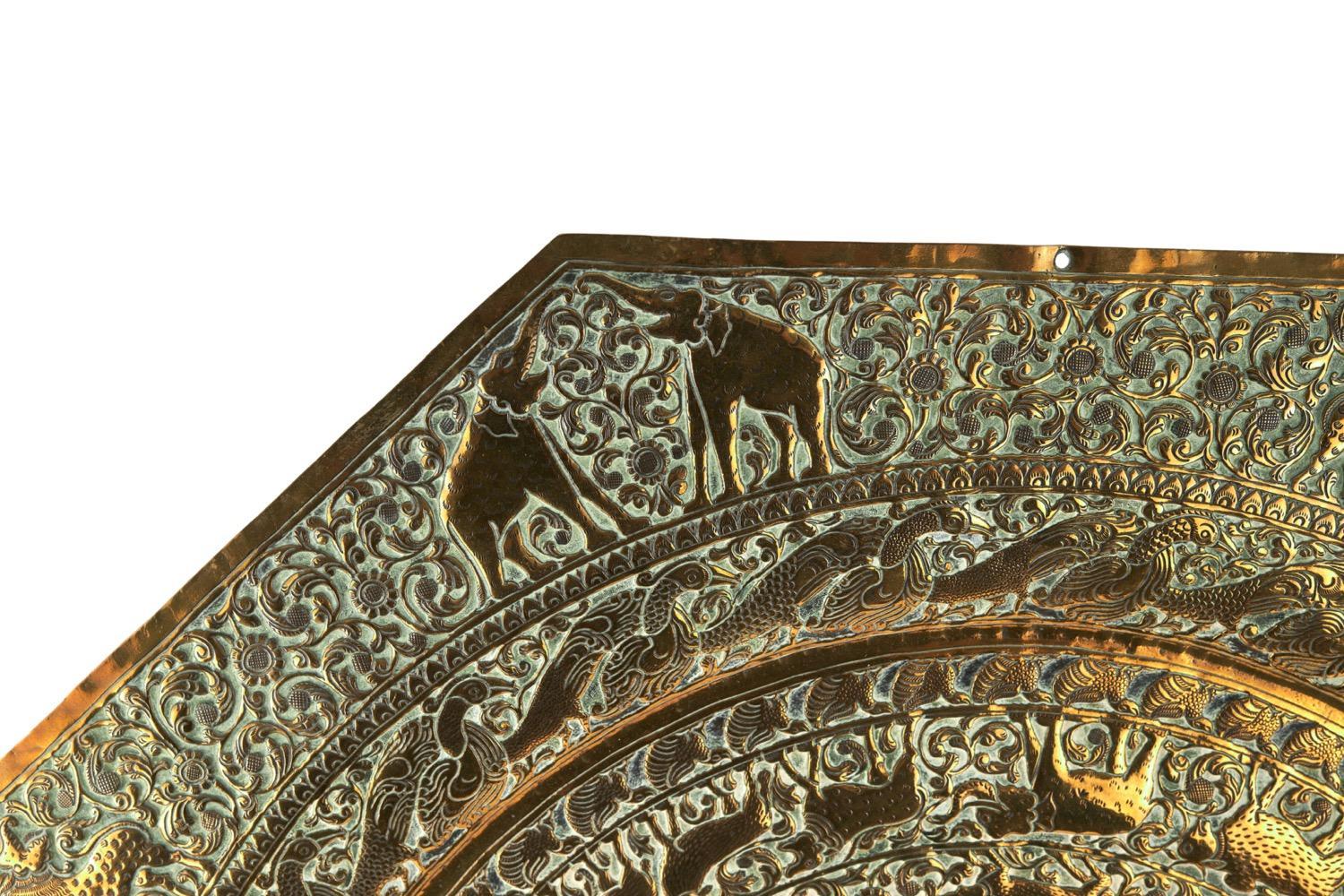 19th Century Impressive Large Antique Brass Charger For Sale
