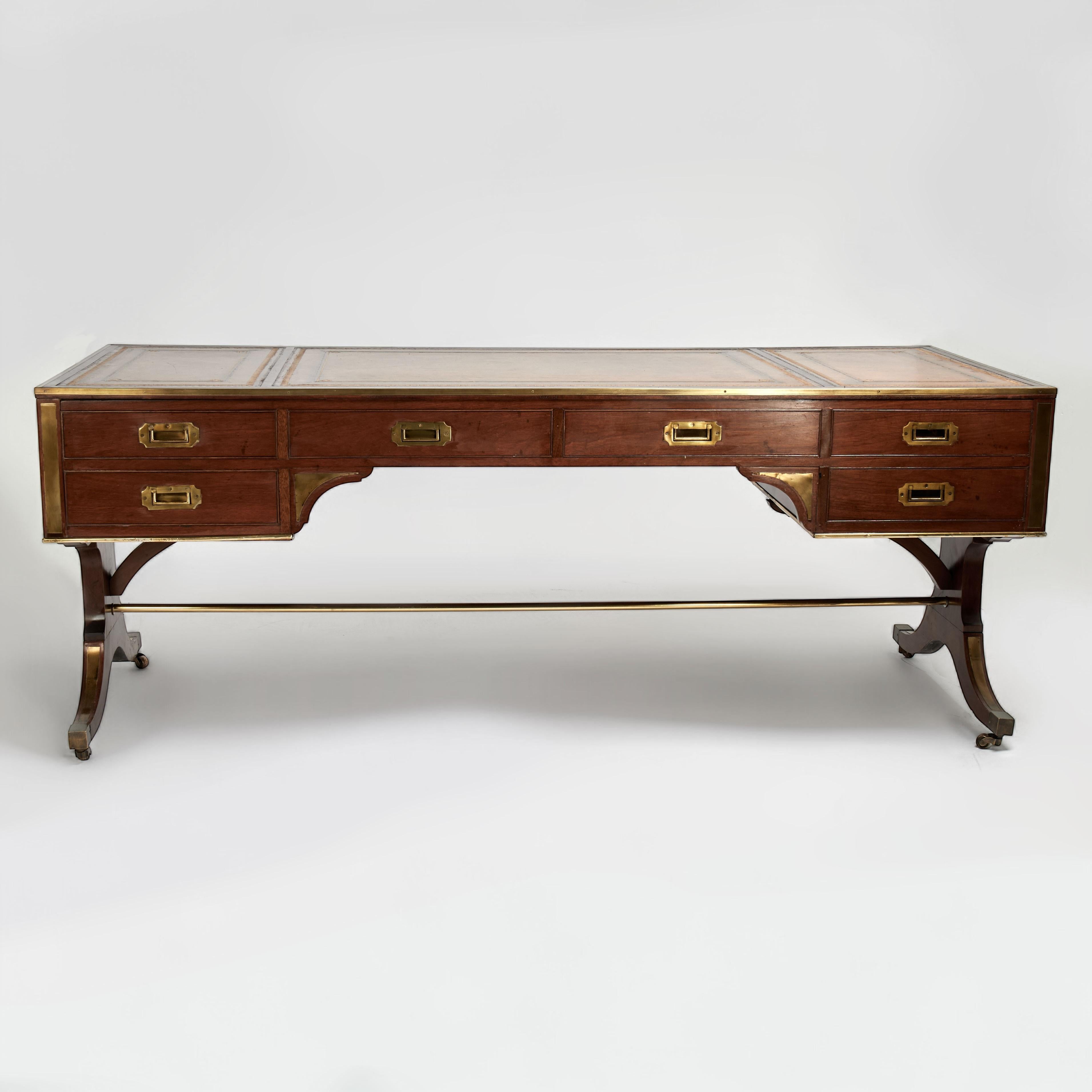 Impressive Large Antique English Regency Style Campaign Desk For Sale 6