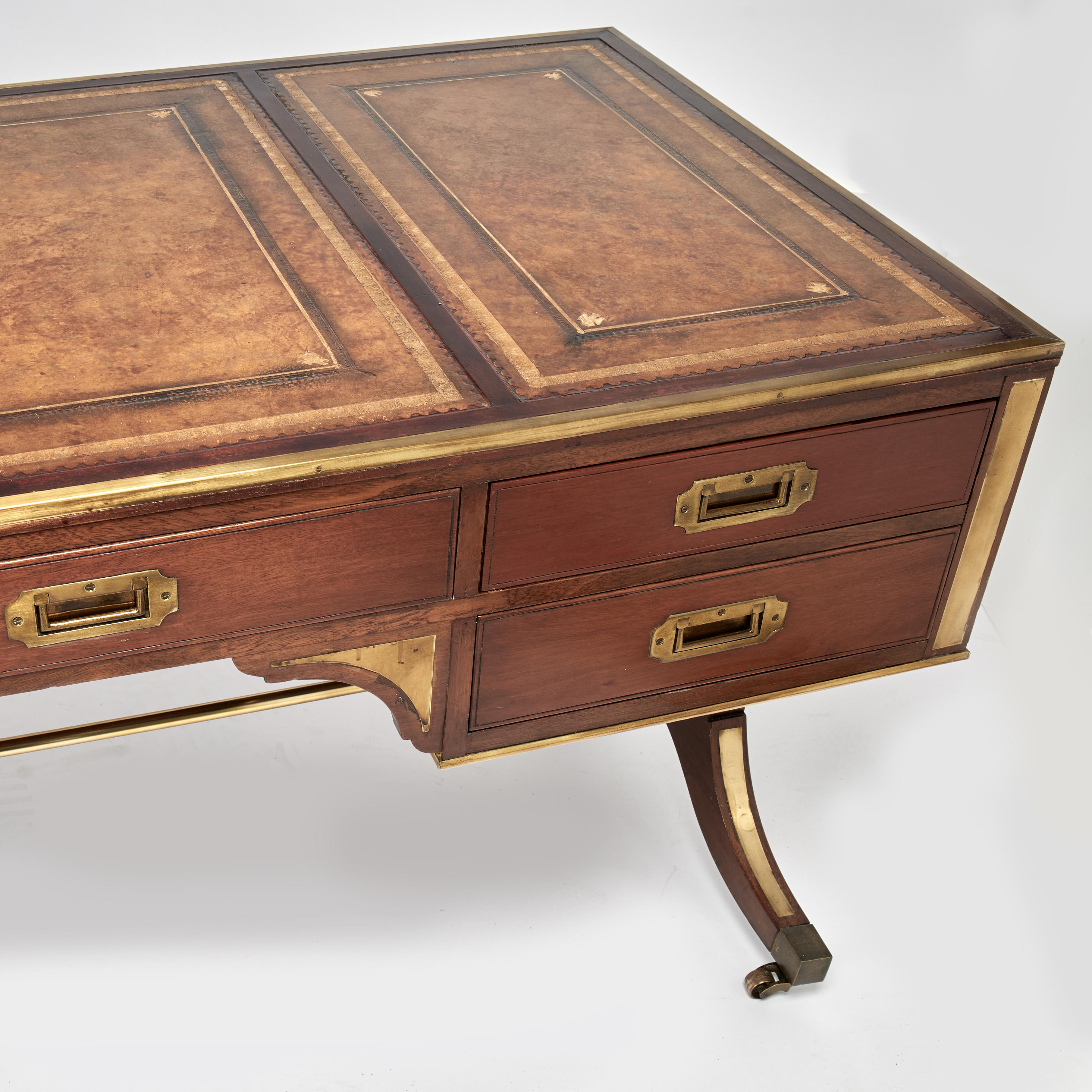 19th Century Impressive Large Antique English Regency Style Campaign Desk For Sale
