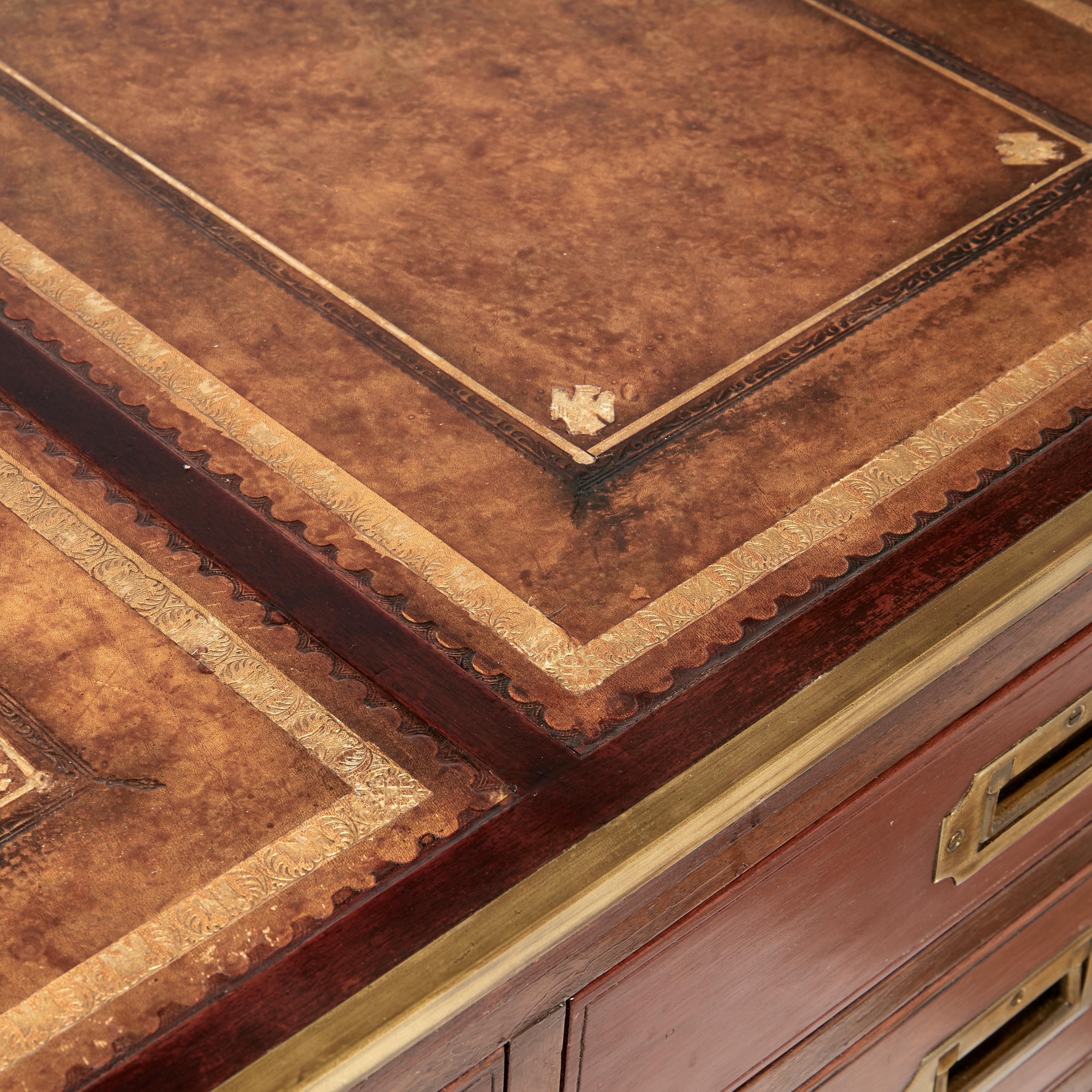 Impressive Large Antique English Regency Style Campaign Desk For Sale 1