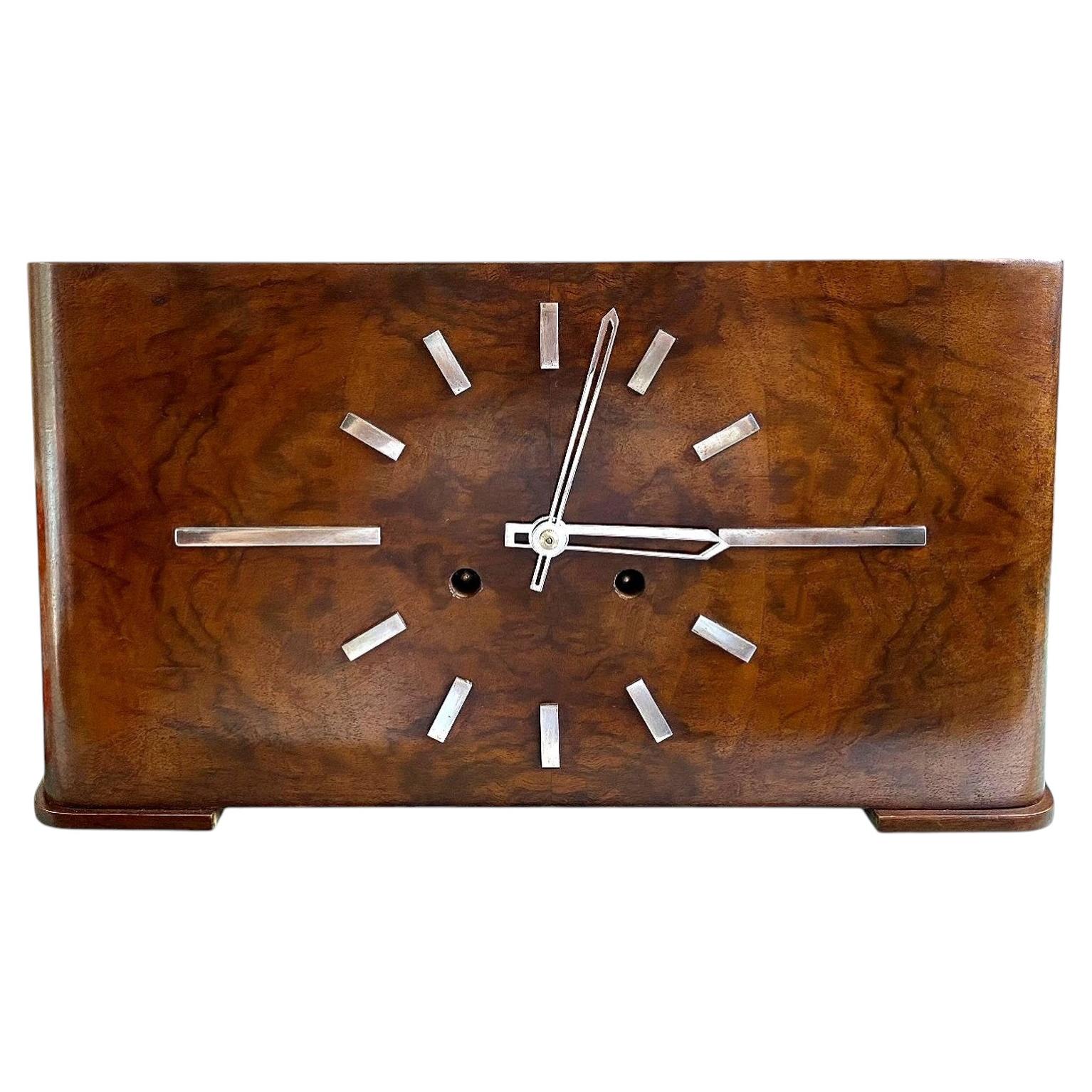 Impressive Large Art Deco Walnut Chiming Mantel Clock, By Haller, c1935