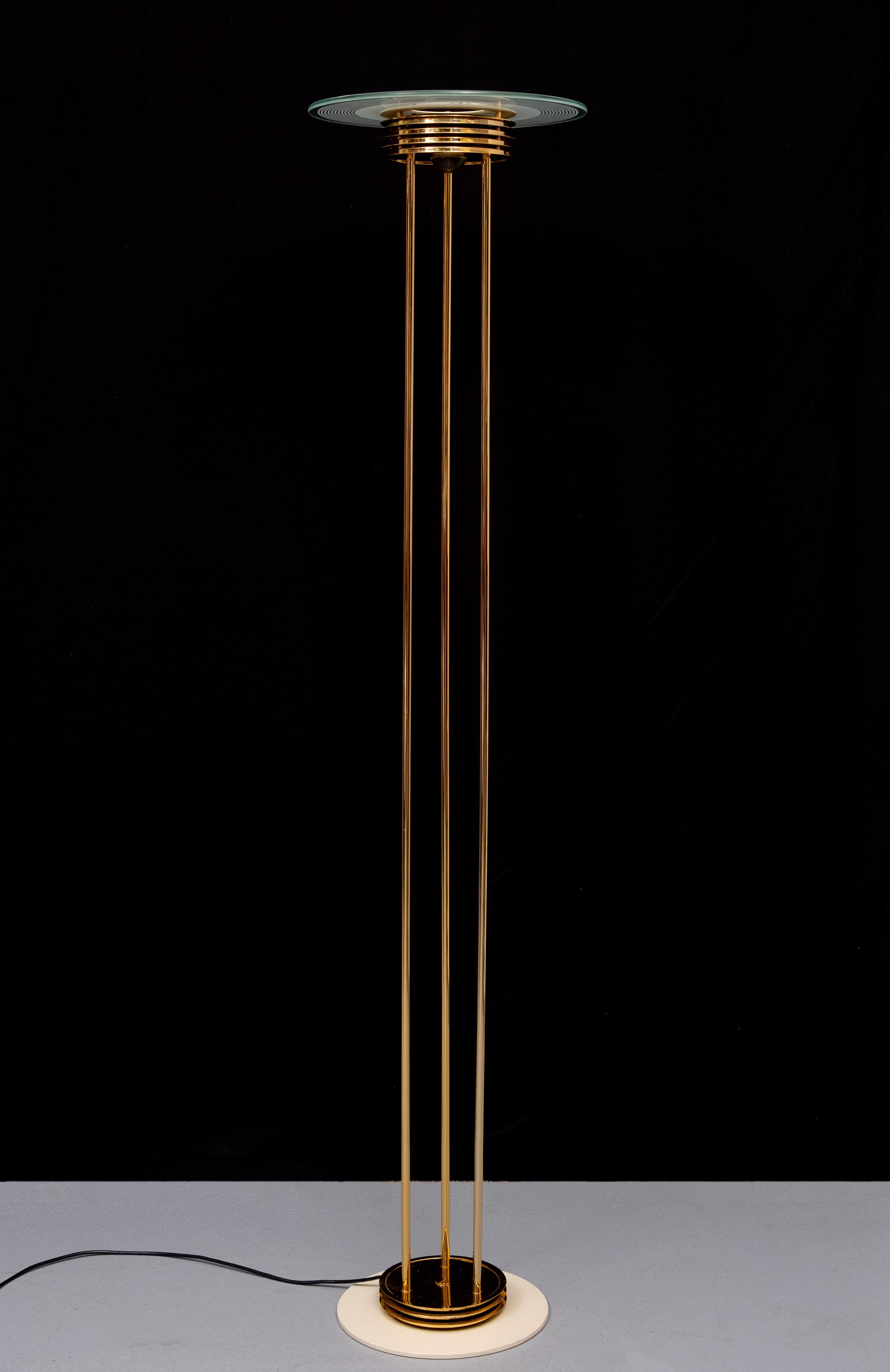 Late 20th Century Impressive Large Brass Halogen floor lamp 1980s For Sale