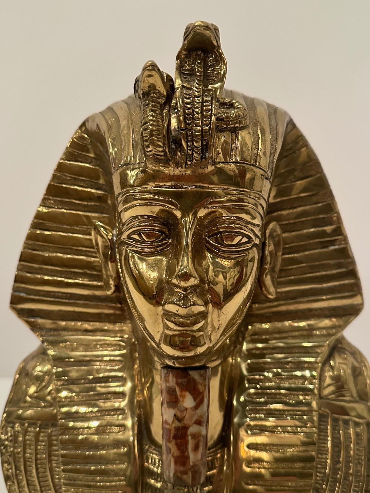 American Impressive Large Brass & Stone Bust of King Tut For Sale