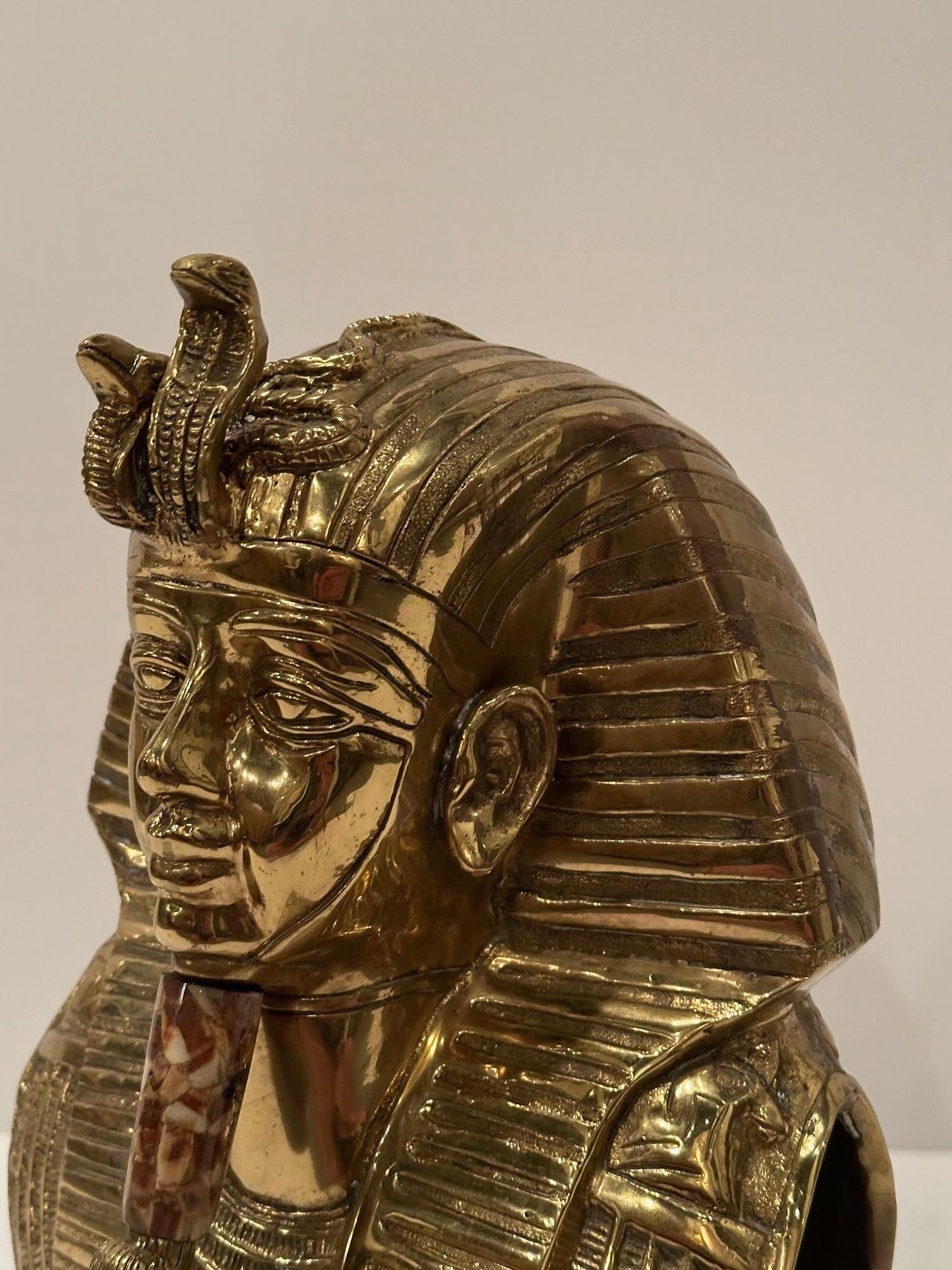 Impressive Large Brass & Stone Bust of King Tut In Good Condition For Sale In Hopewell, NJ