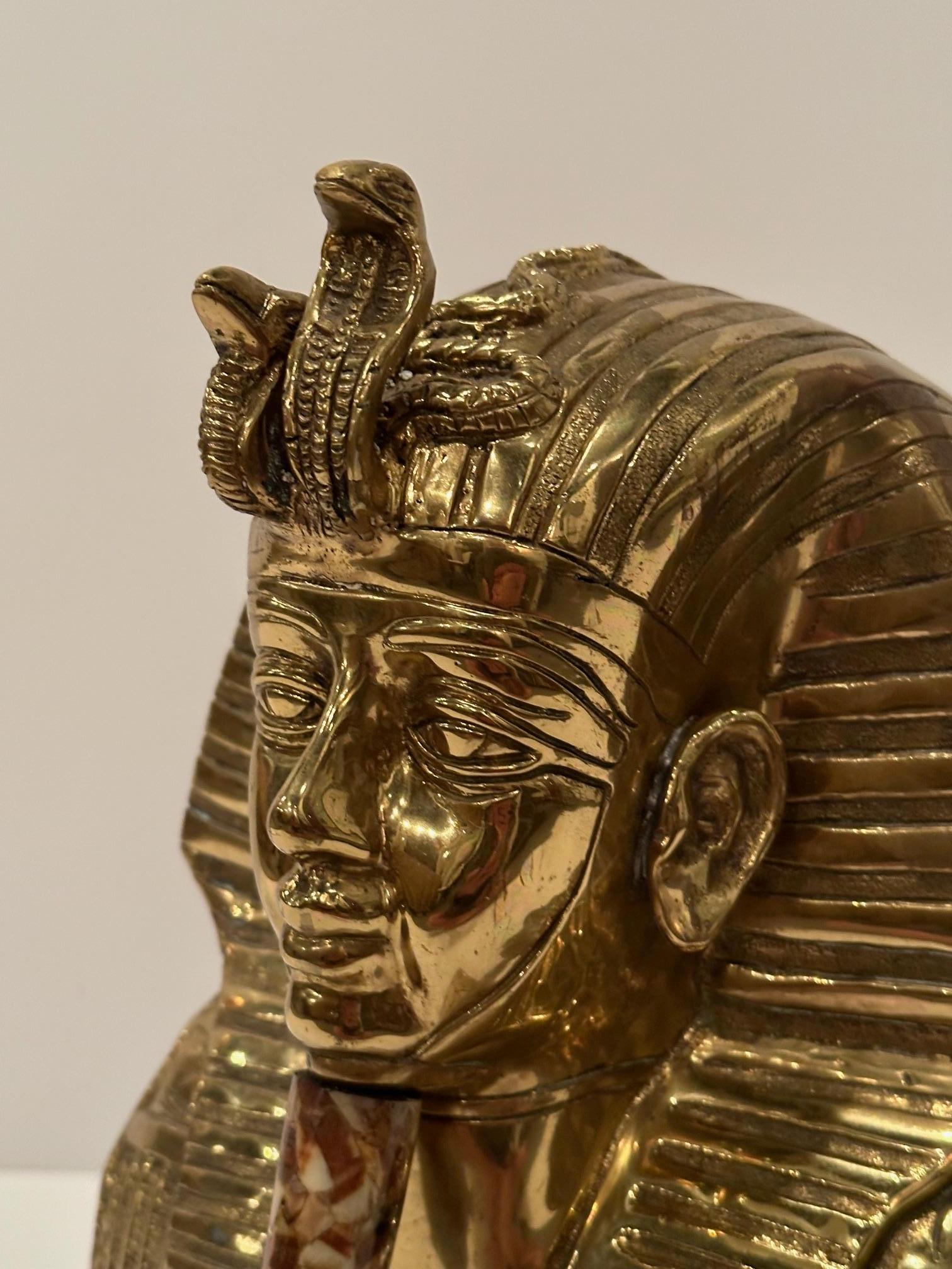 Late 20th Century Impressive Large Brass & Stone Bust of King Tut For Sale