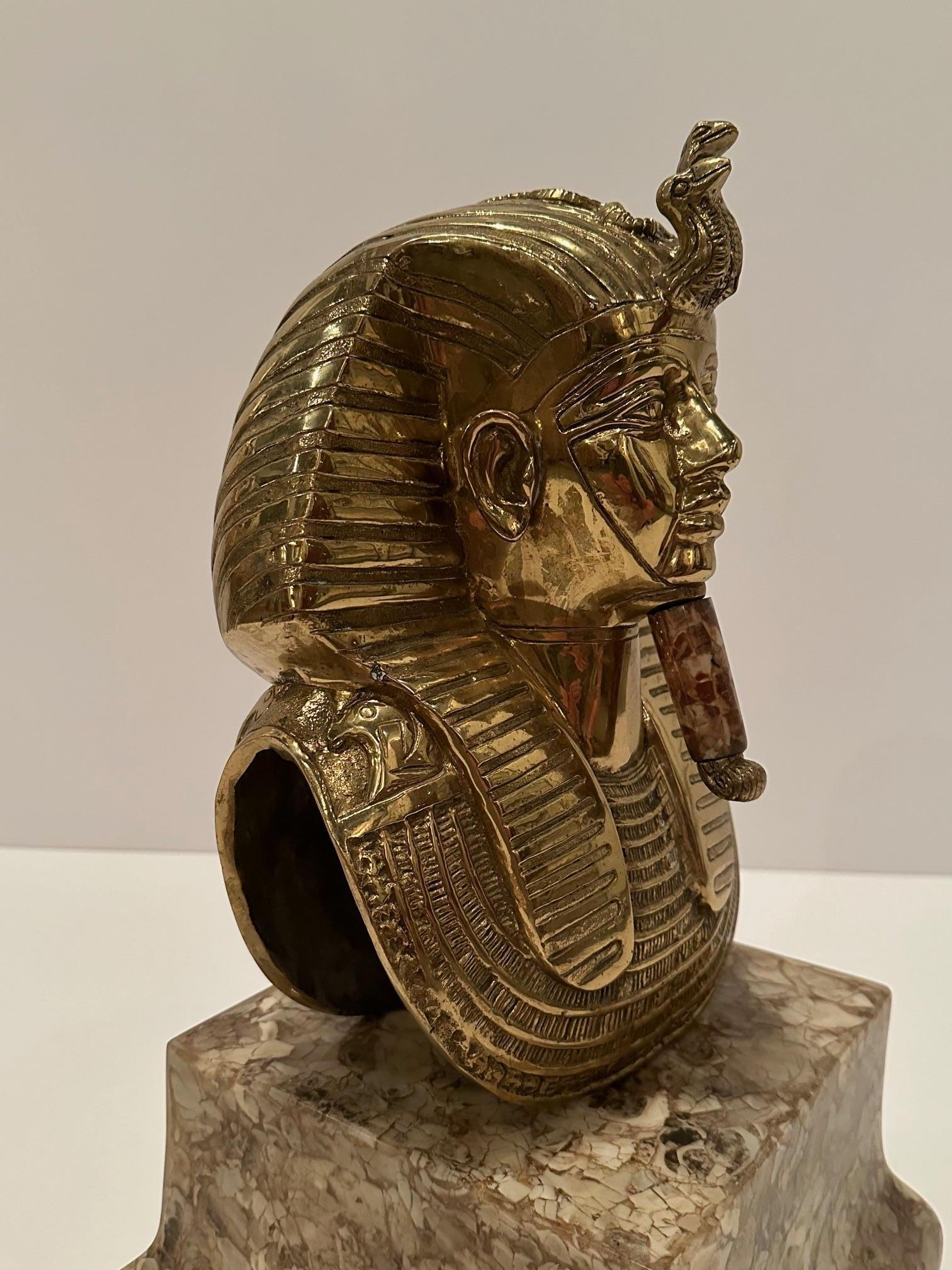 Impressive Large Brass & Stone Bust of King Tut For Sale 3