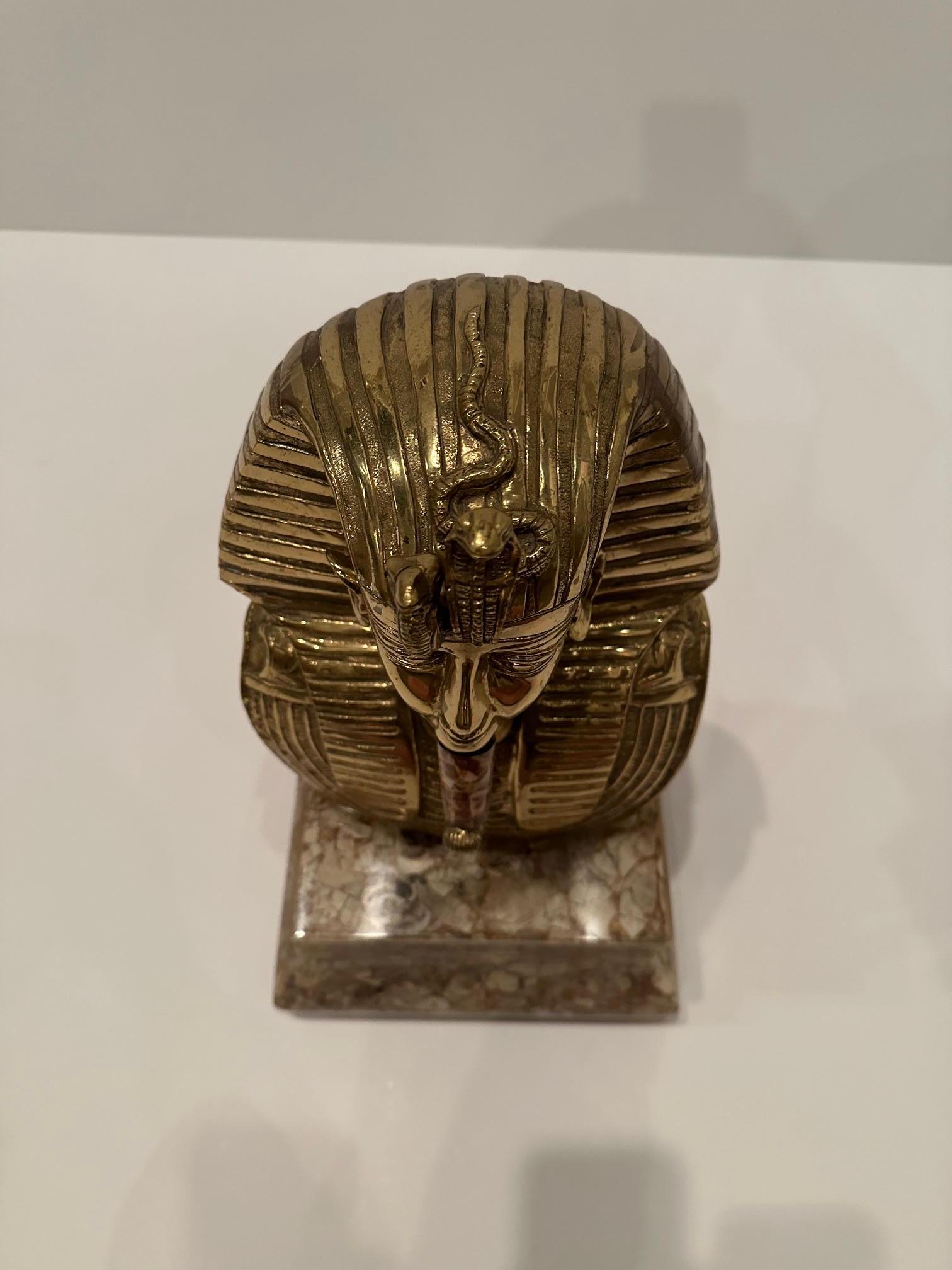 Impressive Large Brass & Stone Bust of King Tut For Sale 4