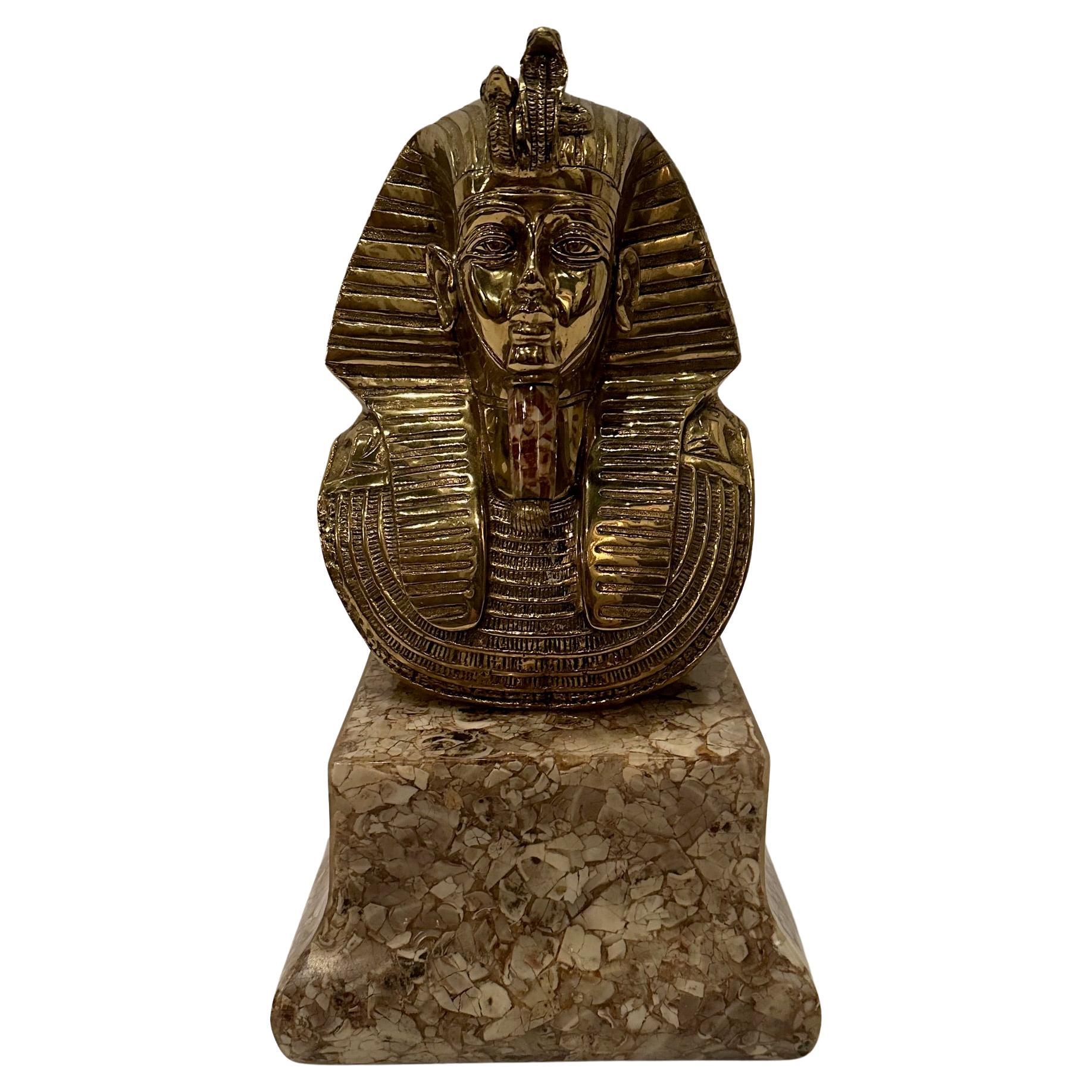 Impressive Large Brass & Stone Bust of King Tut For Sale