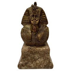 Vintage Impressive Large Brass & Stone Bust of King Tut