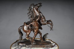 Impressive large bronze horse sculpture Pesade pose with athlete