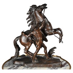 Impressive large bronze horse sculpture Pesade pose with athlete
