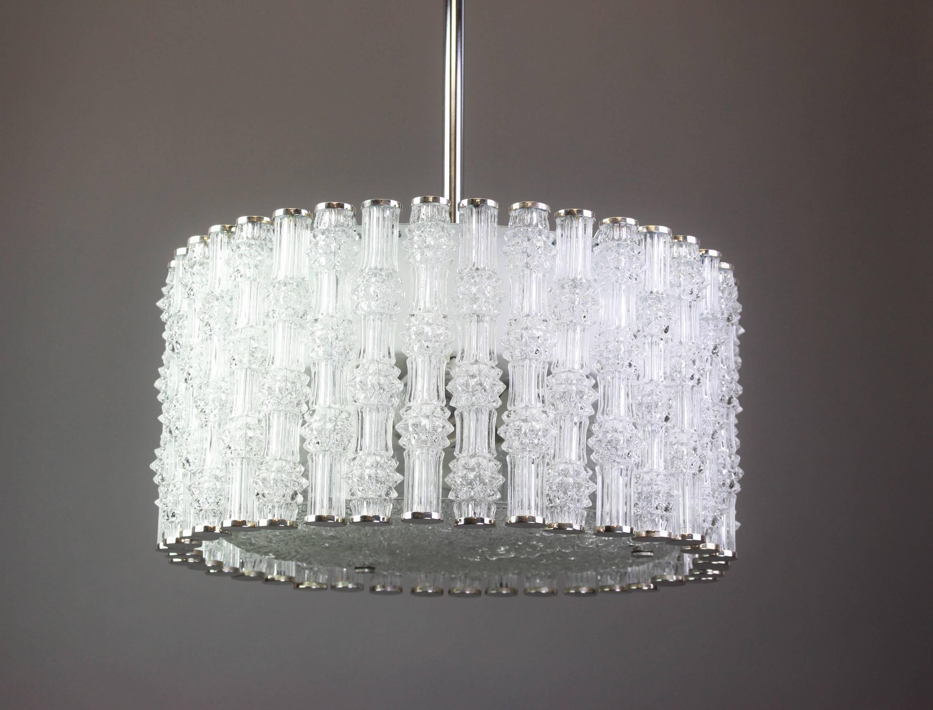 Mid-20th Century Impressive Large Ceiling Fixture in Chrome Drum Form by Kaiser, Germany, 1960s For Sale