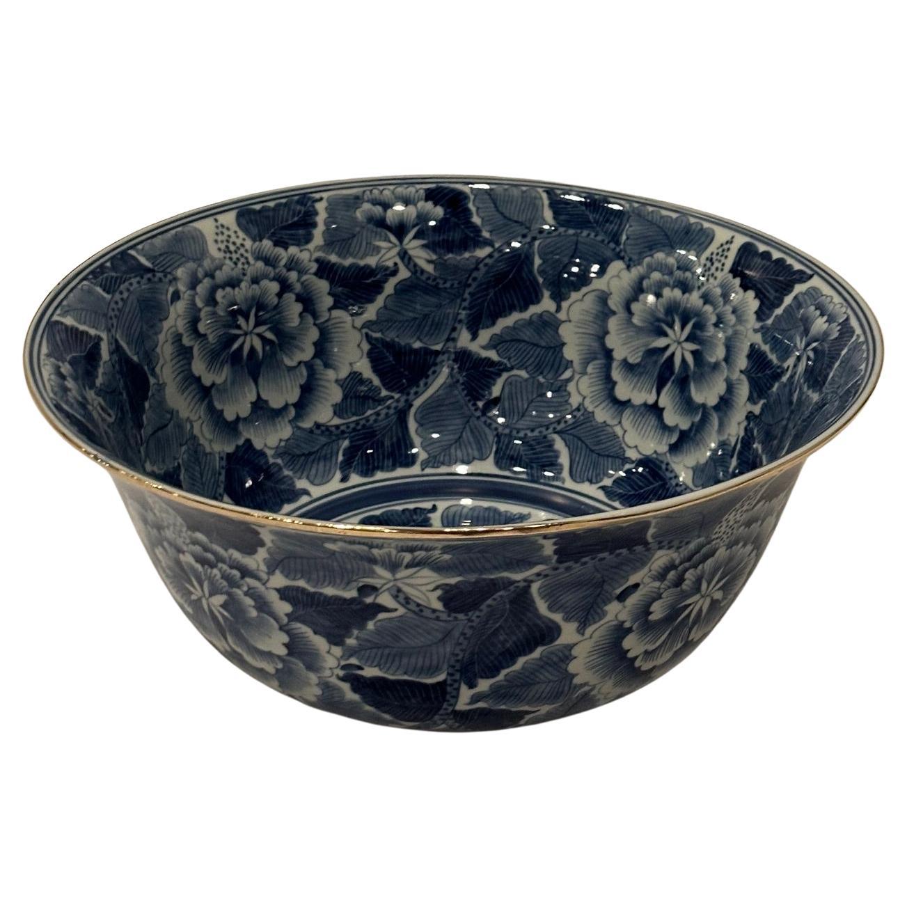 Impressionnant grand bol chinois ancien bleu et blanc