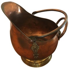 Antique Impressive Large Copper and Brass Coal Scuttle Fireplace Kindling Bucket