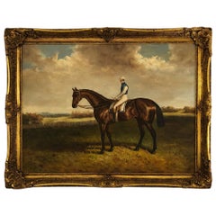 Impressive Large Equestrian Painting of Jockey on Horseback
