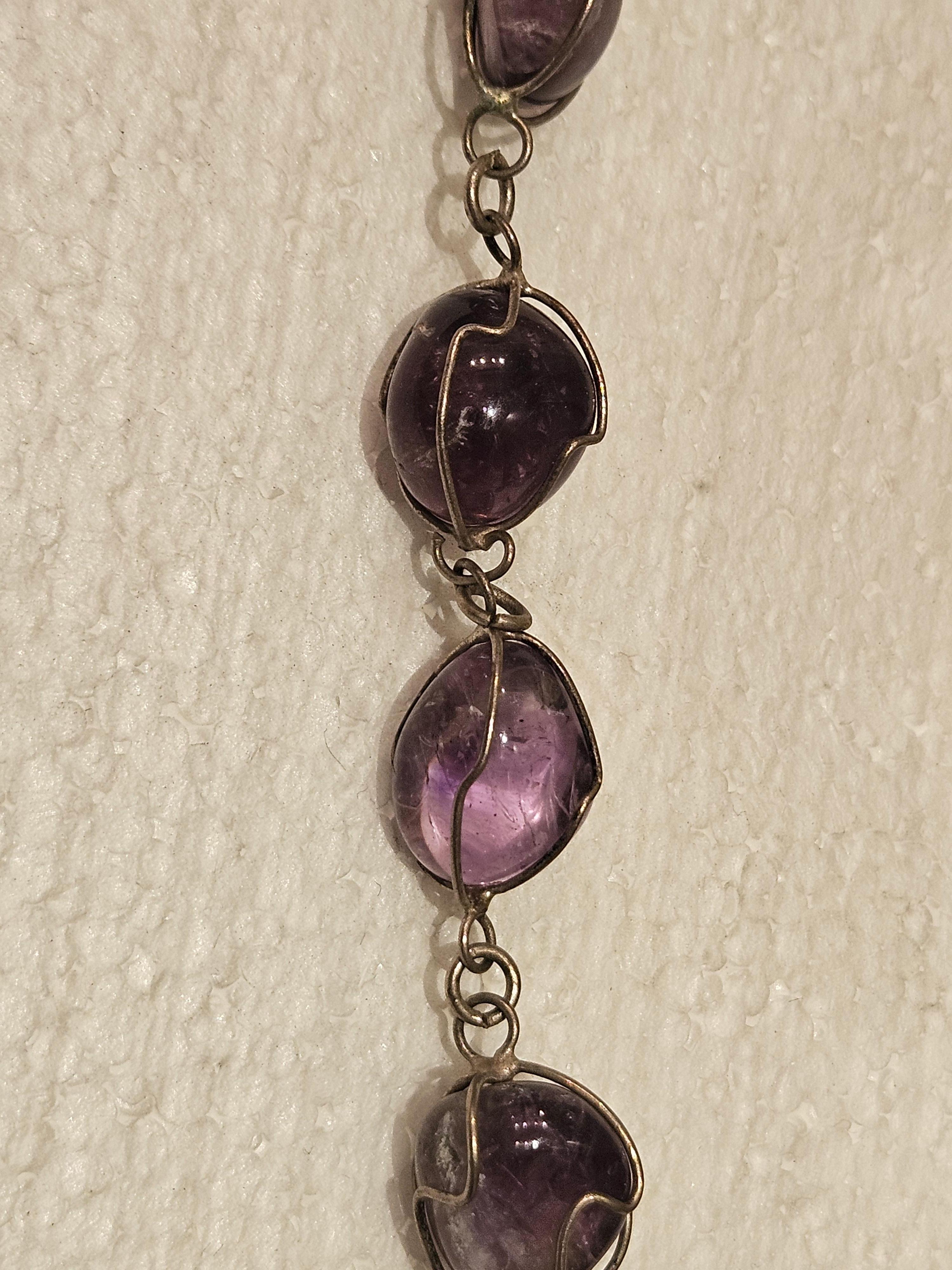 Taglio misto Impressionante collana in argento Sterling Fancy Large Amethyst Gemstone Estate in vendita
