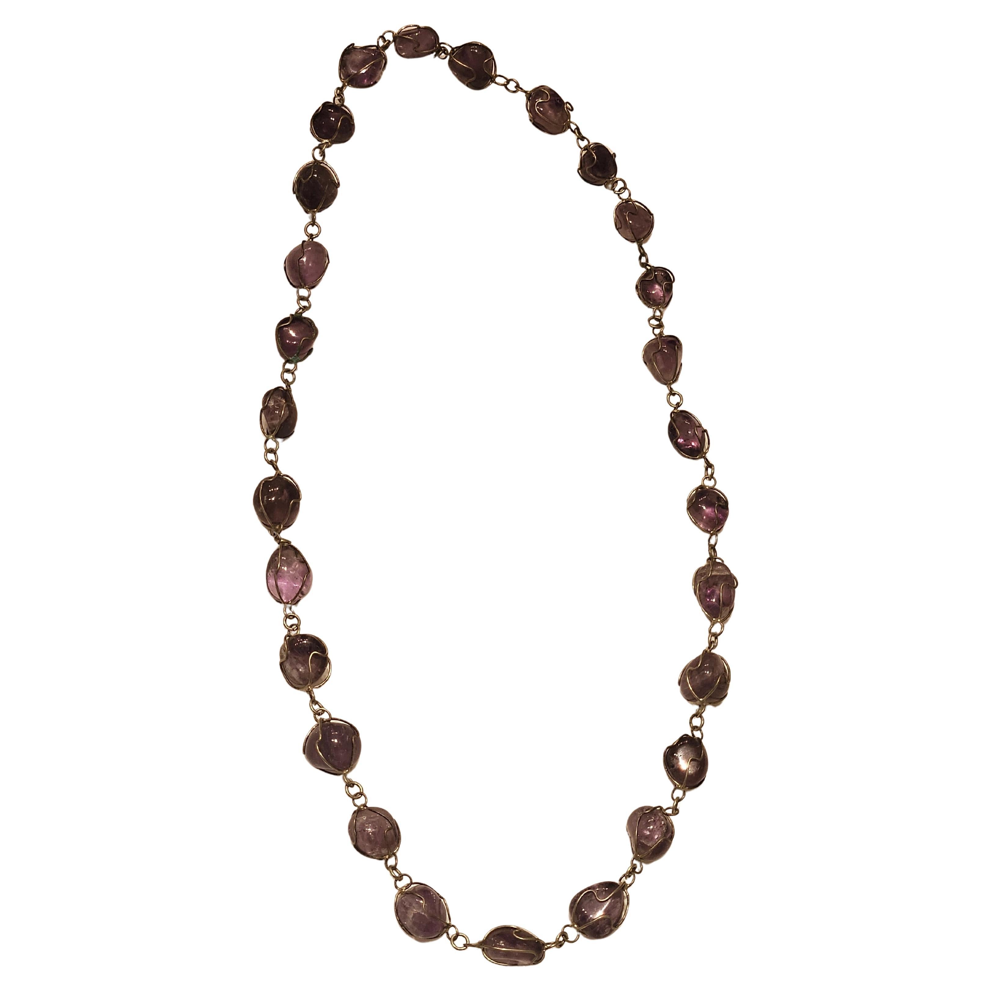 Impressionante collana in argento Sterling Fancy Large Amethyst Gemstone Estate in vendita