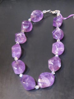 Impressive Large Estate Sterling Silver Fancy Large Amethyst Nugget Necklace