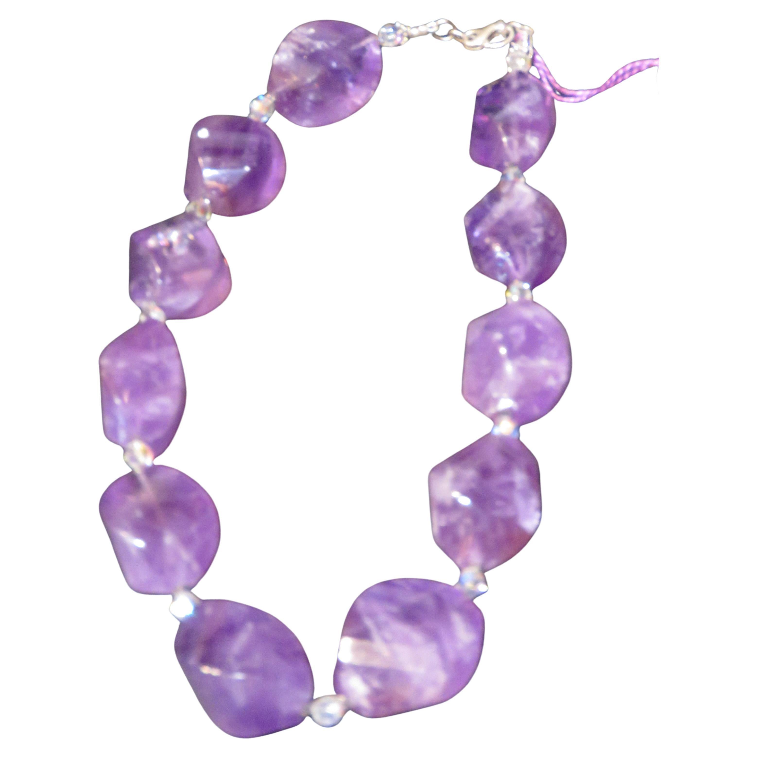 Impressive Large Estate Sterling Silver Fancy Large Amethyst Nugget Necklace For Sale