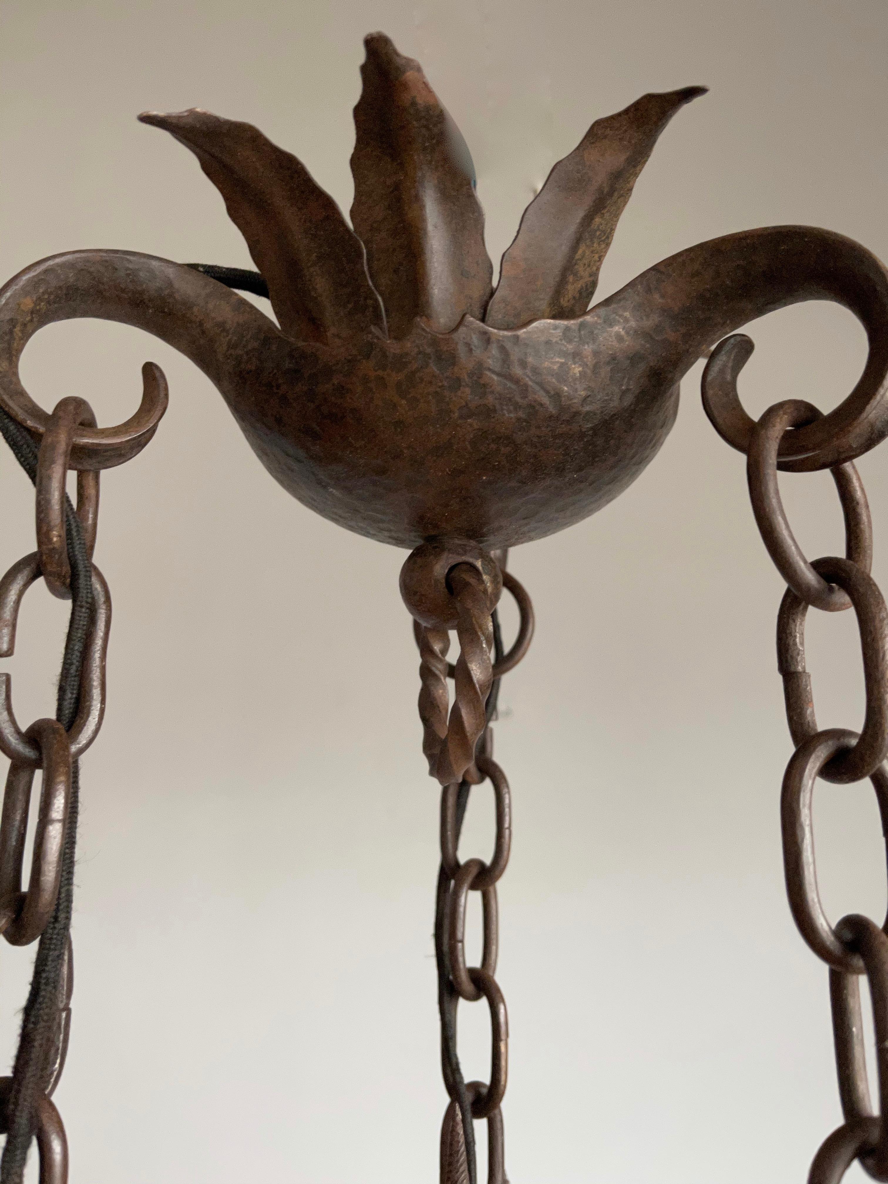 Impressive Large Forged Wrought Iron Seven-Light Chandelier w Dragon Sculptures 4